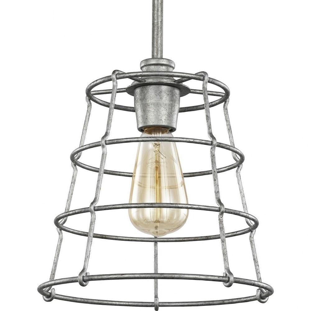 Progress Lighting, Chambers Collection, 1-Light Mini Pendant, Galvanized, Wire-Frame Shade