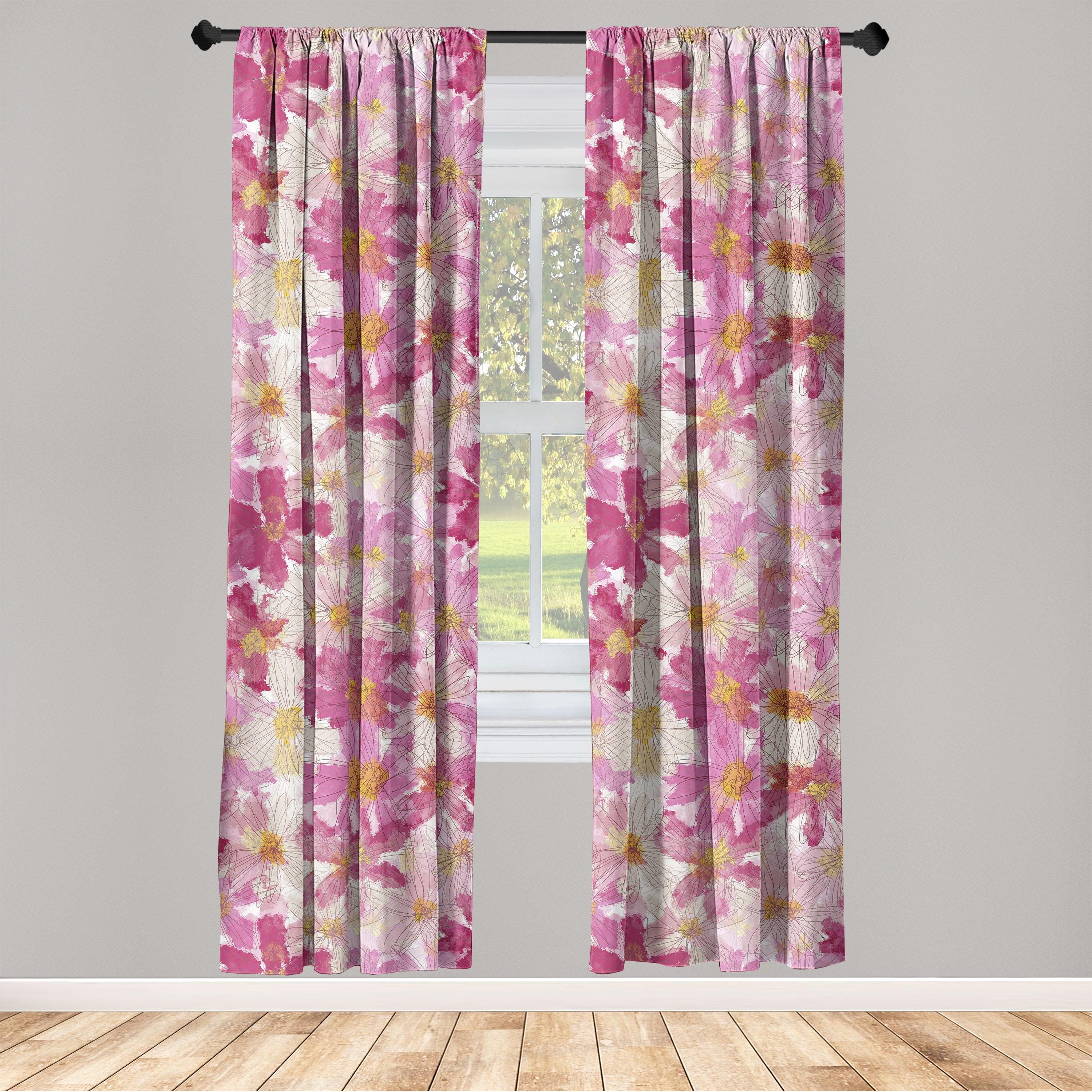 Magenta Pale Peach Floral Microfiber Rod Pocket Curtains