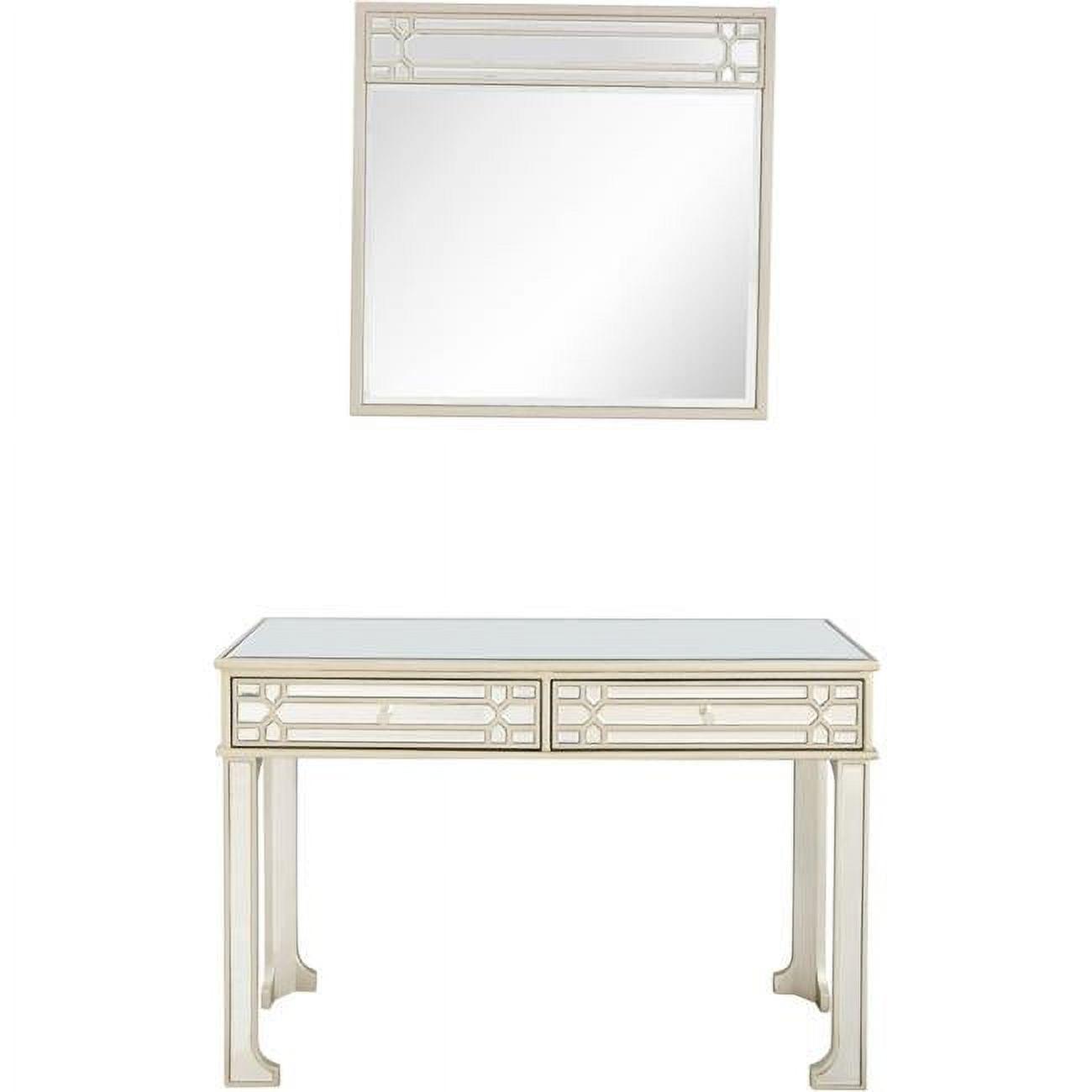 Champagne Mirrored Glass Console with Beveled Drawers