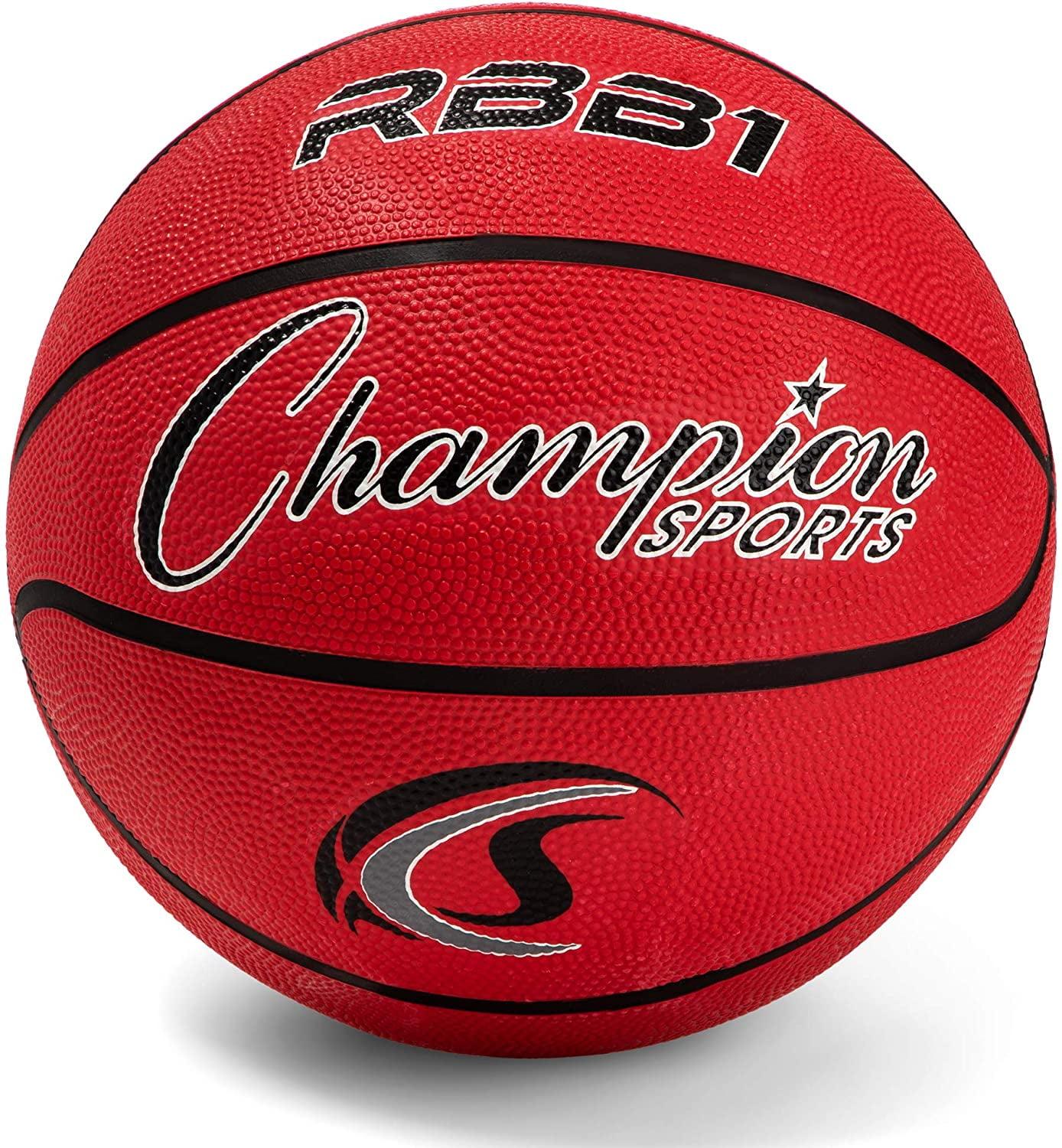 Champion Sports Rubber Official Basketball, Heavy Duty - Pro-Style Basketballs, Premium Basketball Equipment, Indoor Outdoor - Physical Education Supplies (Size 7, Red)