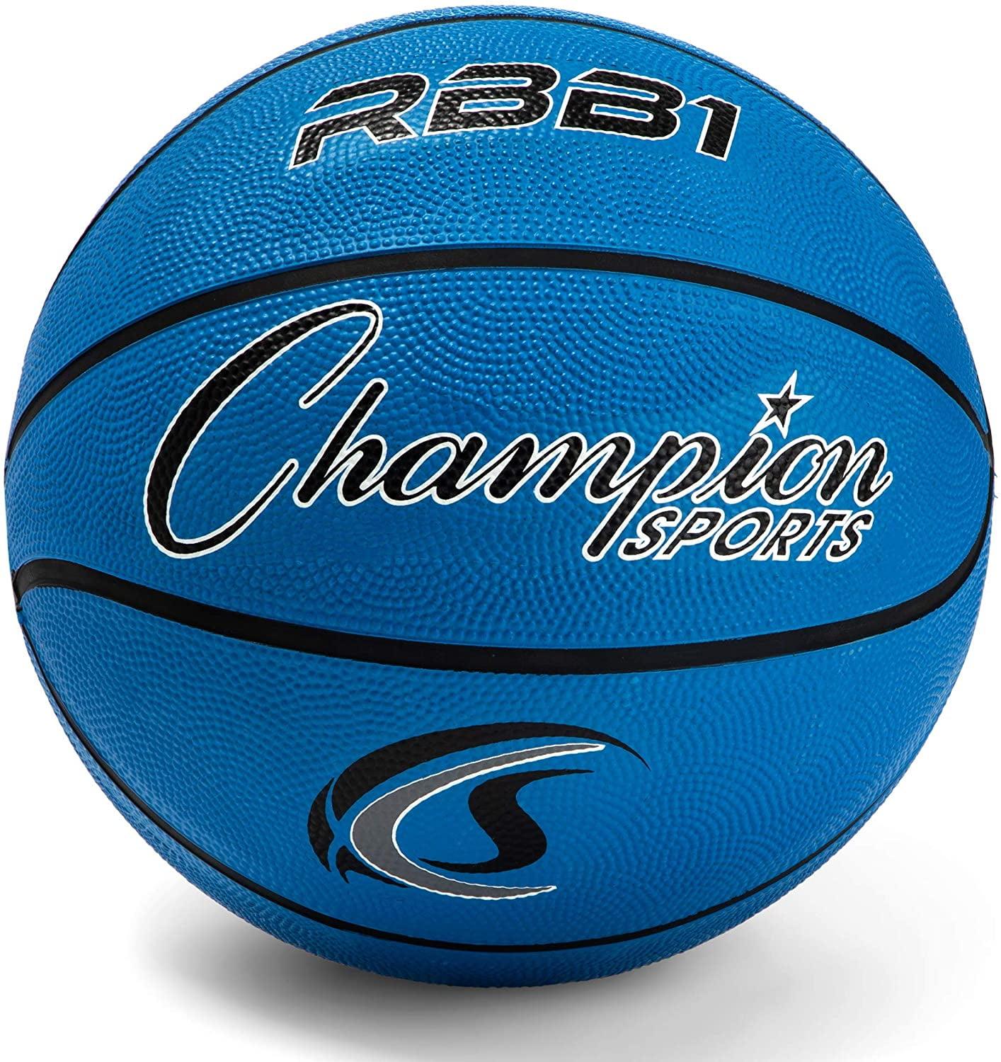 Champion Sports Rubber Official Basketball, Heavy Duty - Pro-Style Basketballs, and Sizes - Premium Basketball Equipment, Indoor Outdoor - Physical Education Supplies (Size 7, Blue)