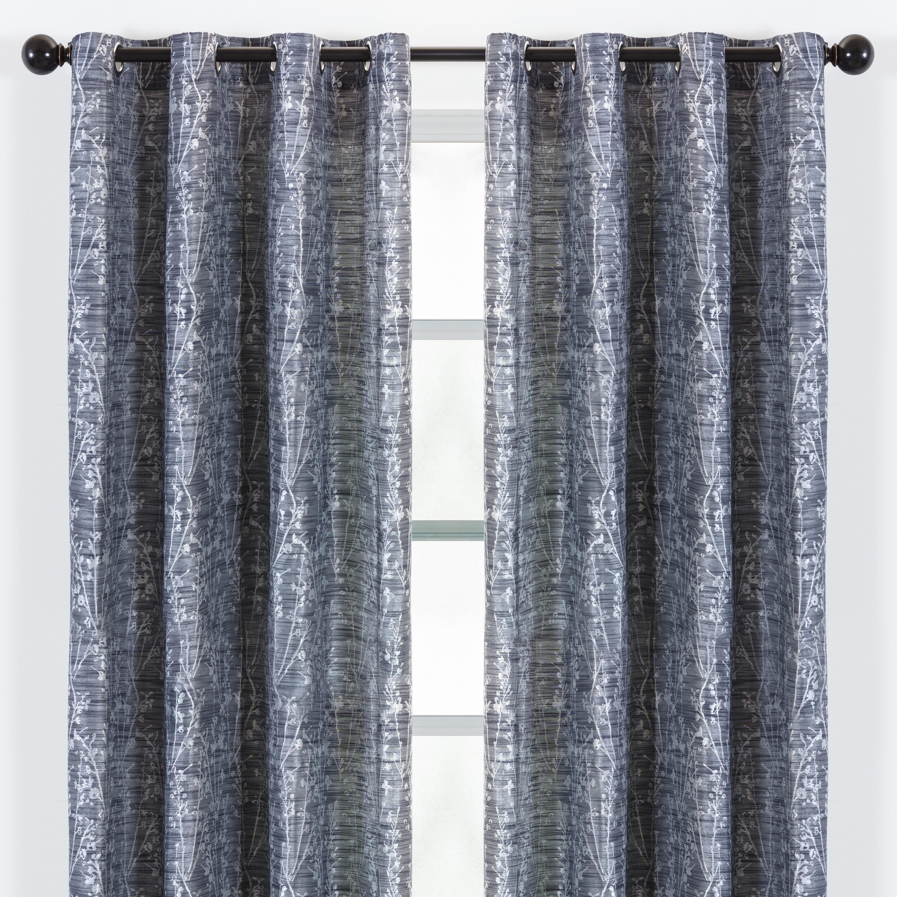 Chanasya 2pk Jacquard Floral Partial Room Darkening Grommet Window Curtain Panels - Set of 2 - 52 x 84 Inches Long - Dark Blue
