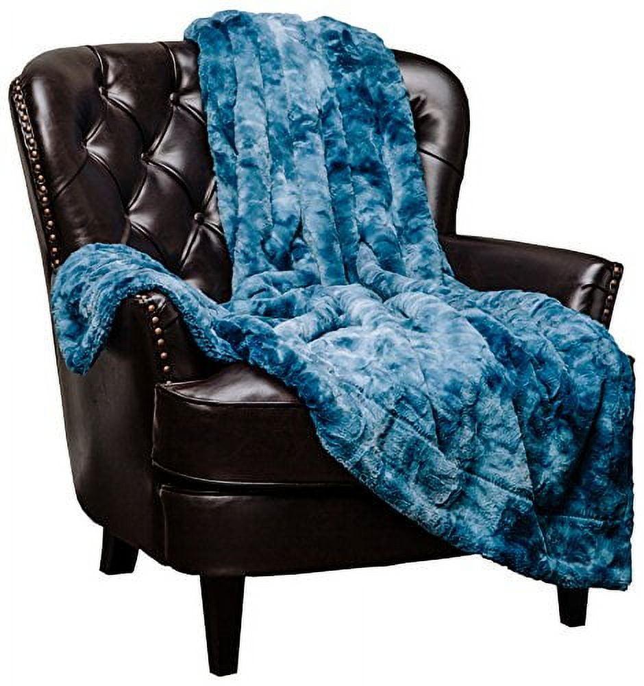 Chanasya Wolf Faux Fur Throw Blanket with Plush Faux Shearling Side