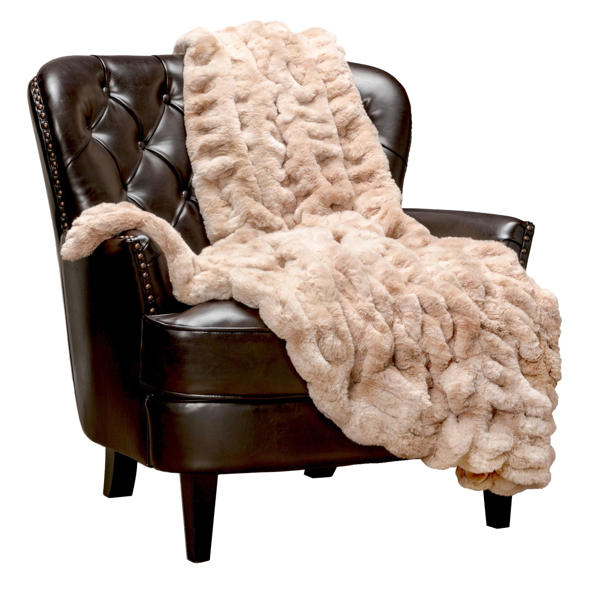 Beige Faux Fur Reversible Throw Blanket 50" x 65"