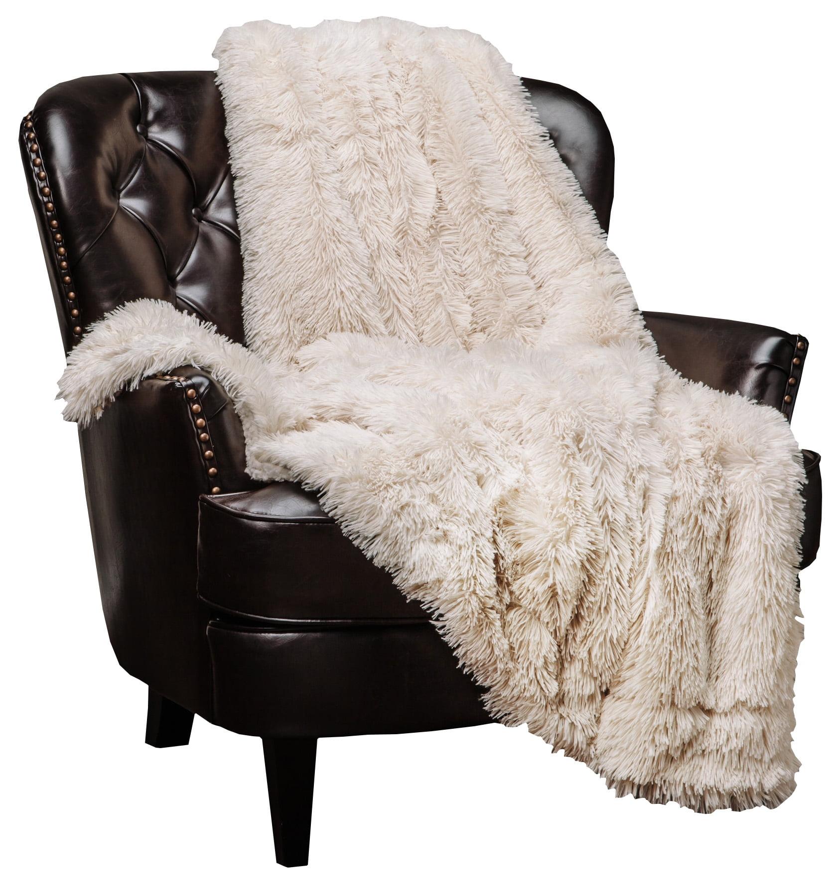 Queen Size Off-White Faux Fur Reversible Throw Blanket