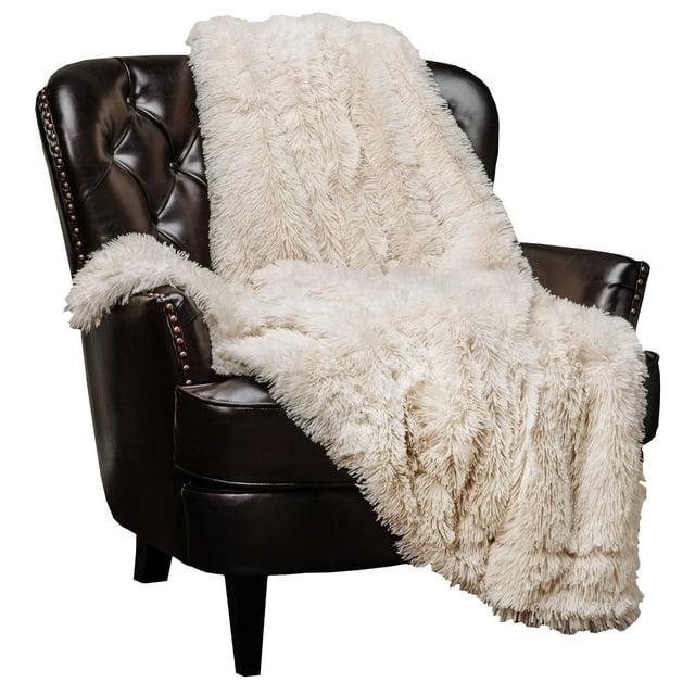 Chanasya Solid Faux Long Fur Fuzzy Throw Blanket - 90" x 66" (Twin Size) - Creme