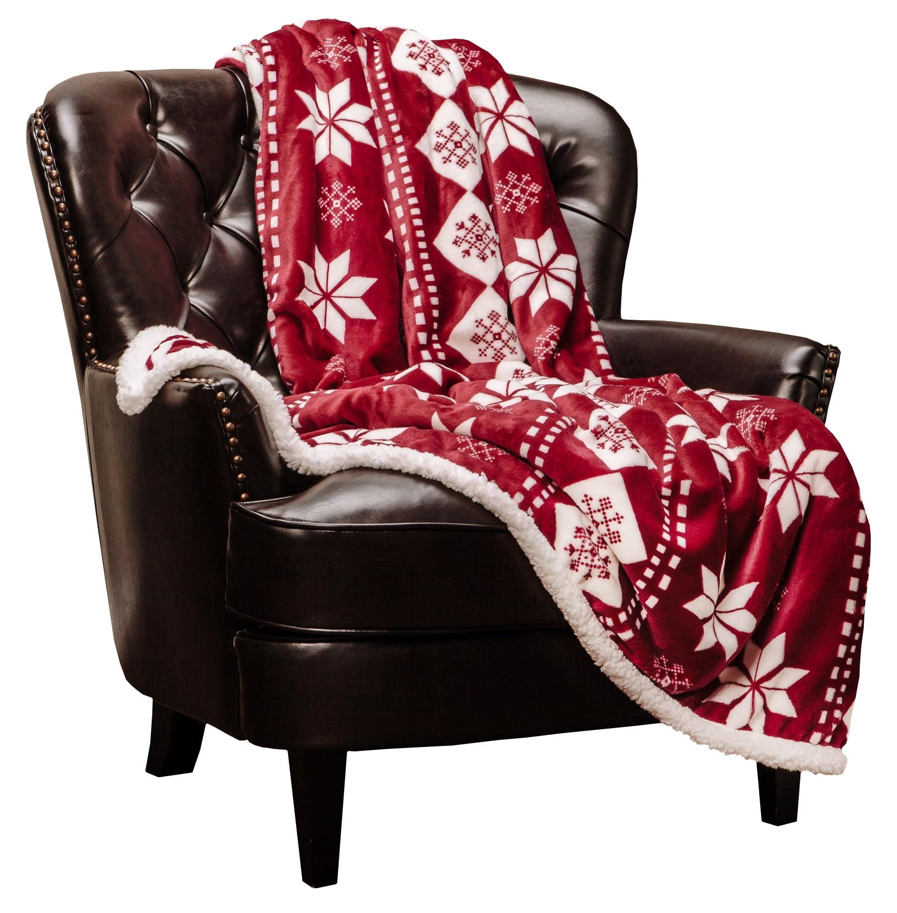 Holiday Red and White Fleece Sherpa Throw Blanket 50" x 65"