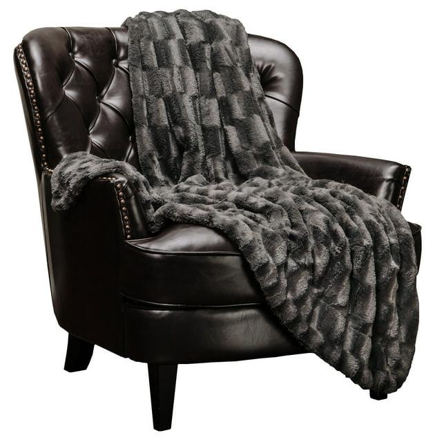 Chanasya Super Soft Fuzzy Faux Fur Elegant Rectangular Embossed Throw Blanket | Fluffy Plush Sherpa CozyGrey Microfiber Blanket for Bed Couch Living Room Fall Winter Spring (50" x 65") - Dark Grey