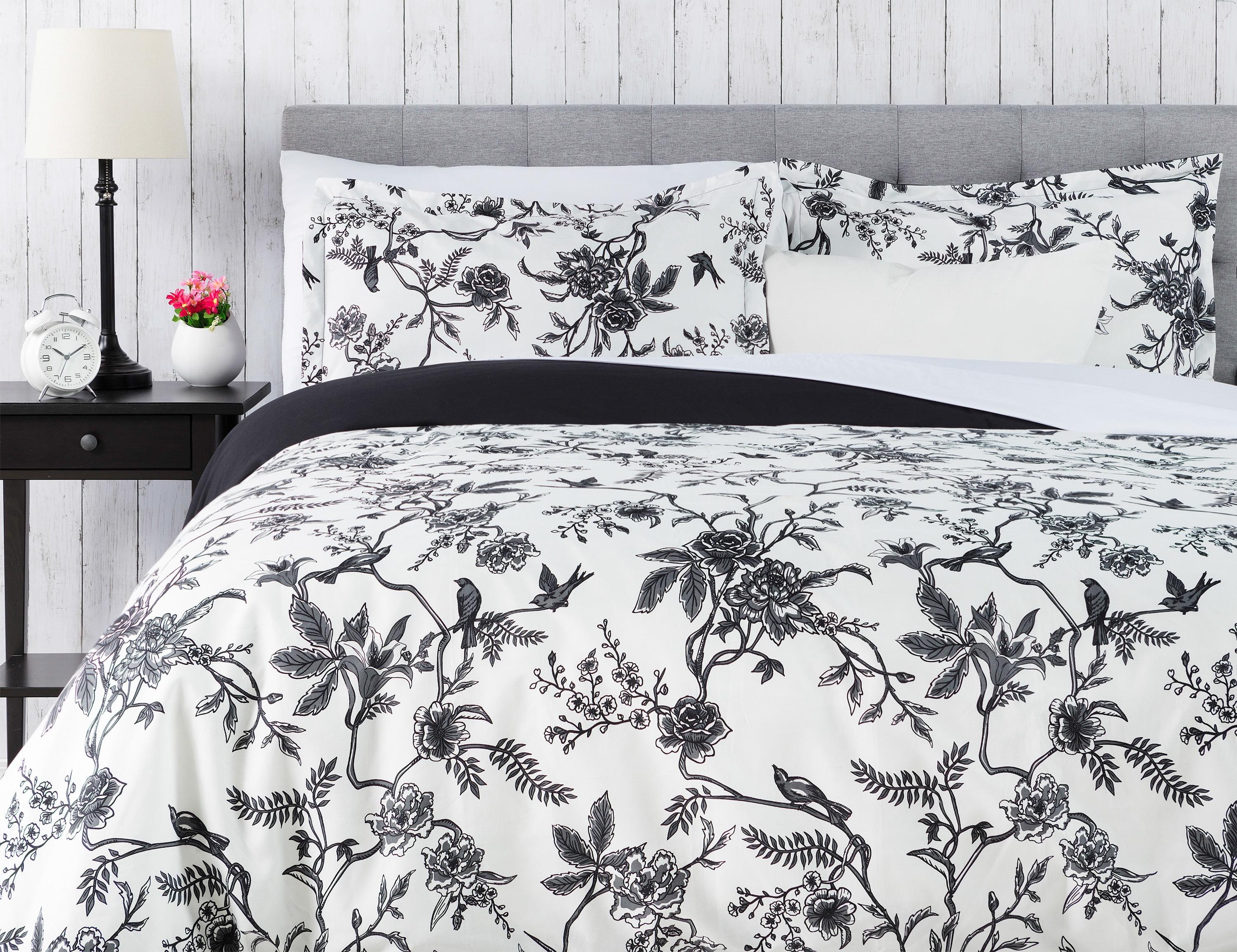 Twin Black and White Microfiber French Toile Duvet Cover Set