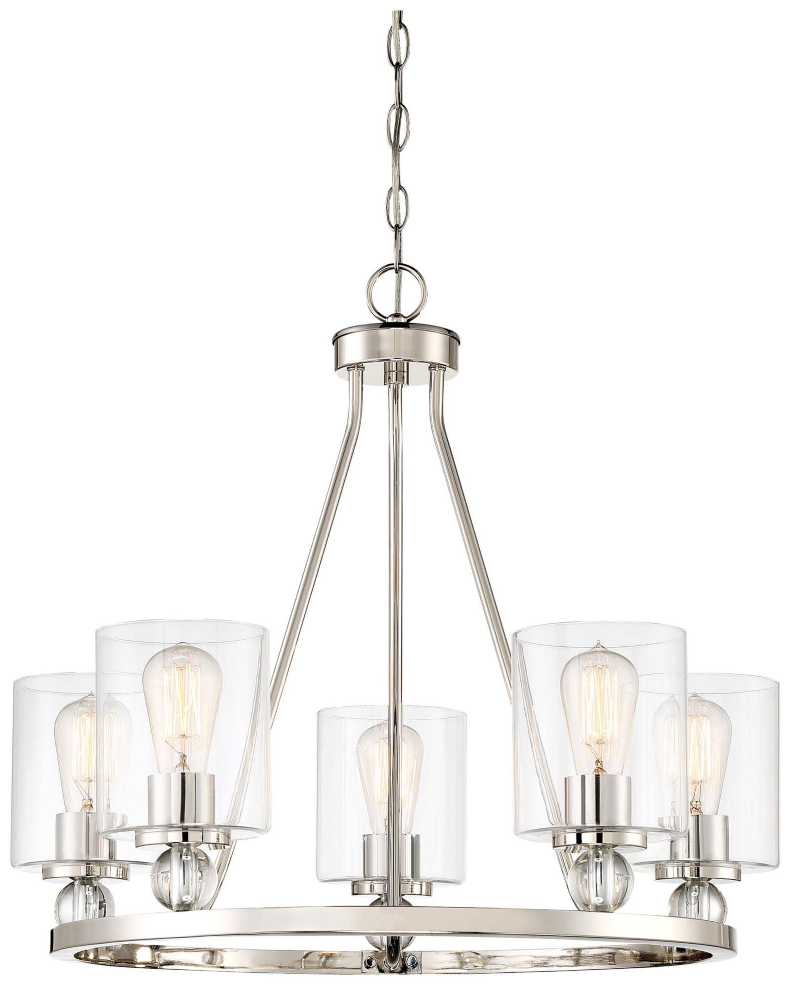 Chandelier 5 Light Polished Nickel Glass In Contemporary Style 22 Inches Tall By 25.5 Inches Wide     -Traditional Installation Minka Lavery 3075-613
