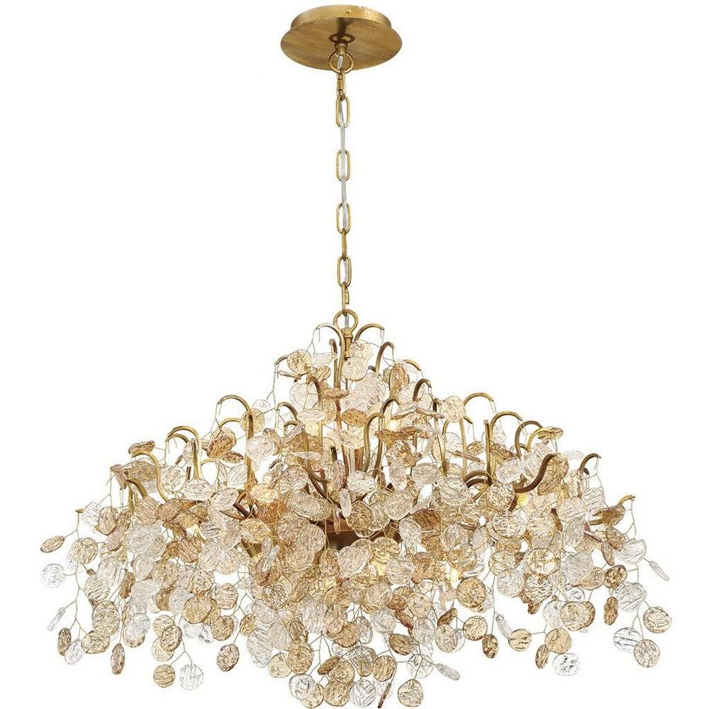 Antique Gold Sputnik 8-Light Chandelier with Clear Amber Shades