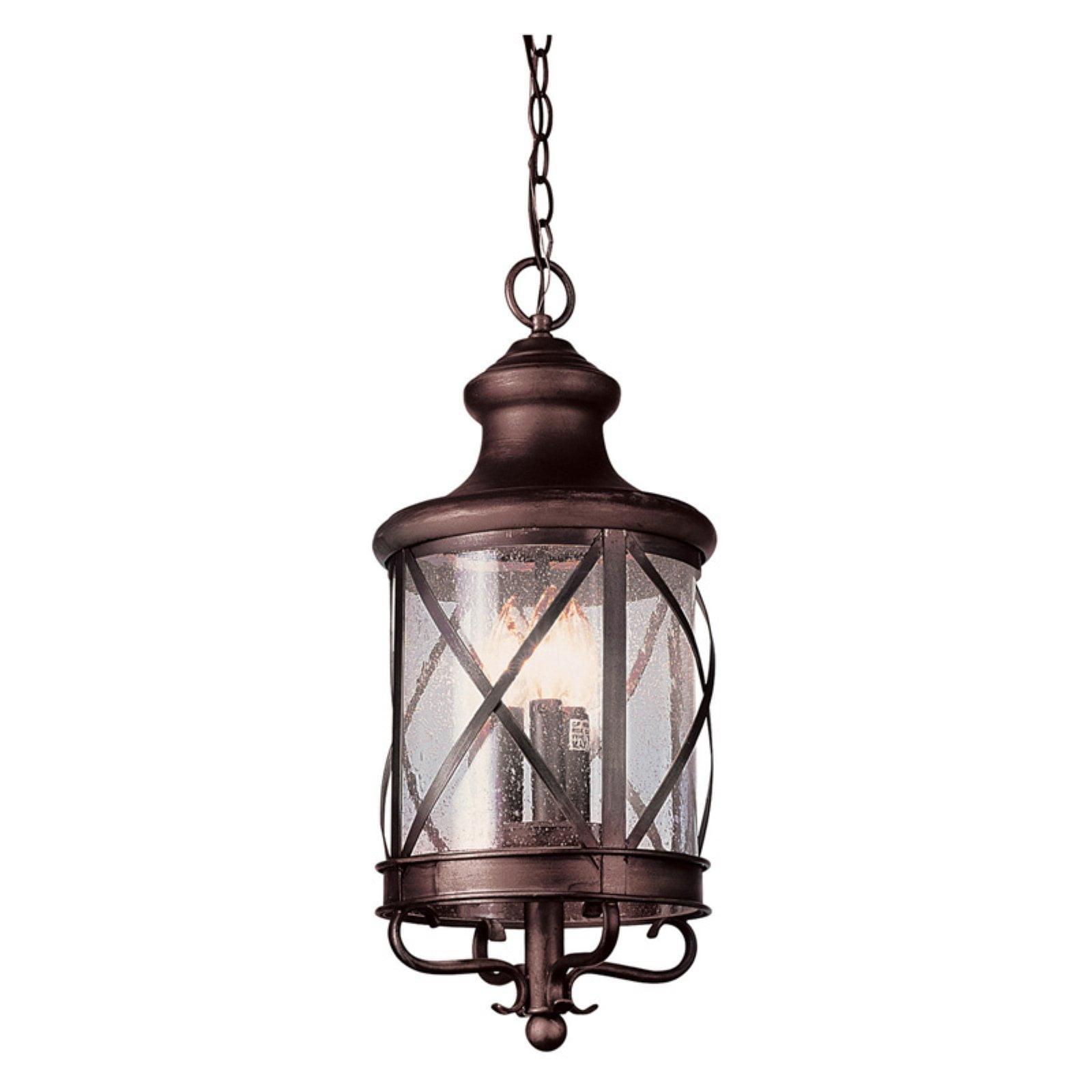 Rustic Seeded Glass 22" Bronze Outdoor Pendant Light with Cross-Bar Detail