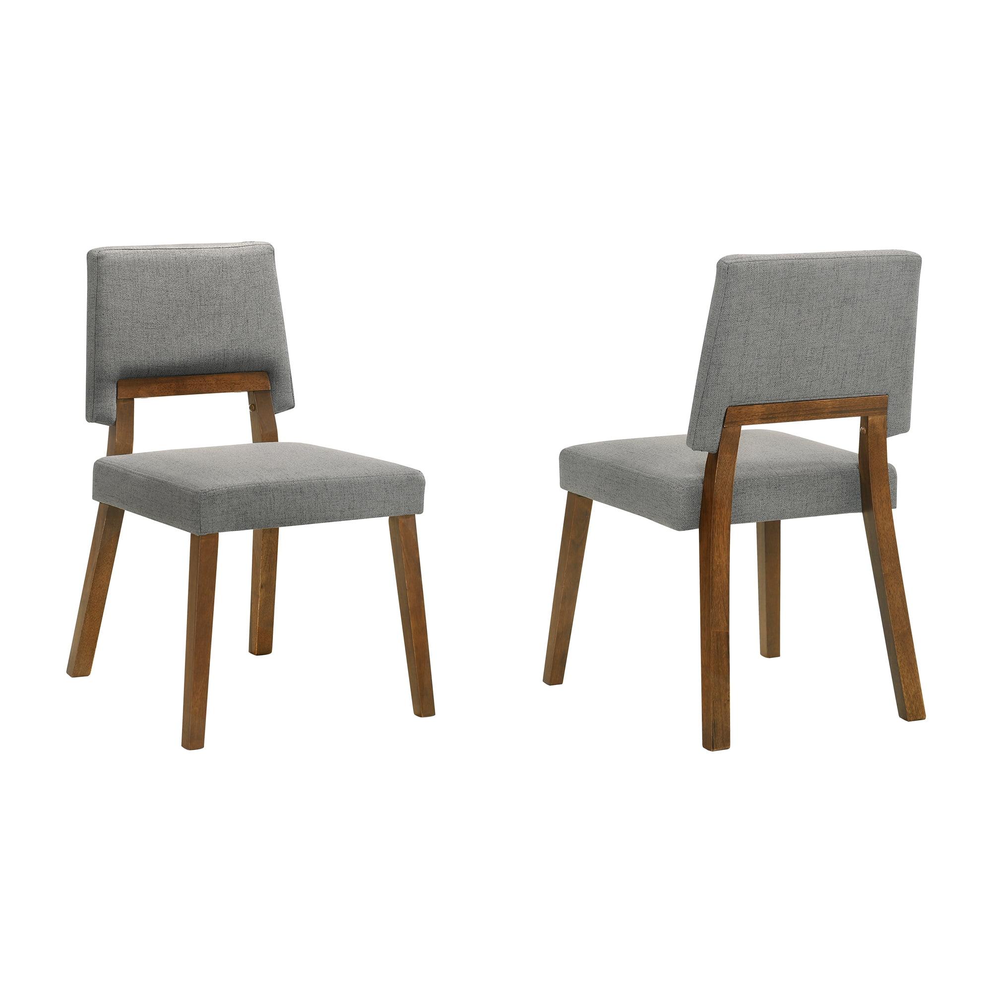 Walnut Finish Charcoal Fabric Upholstered Wood Dining Chairs - Set of 2