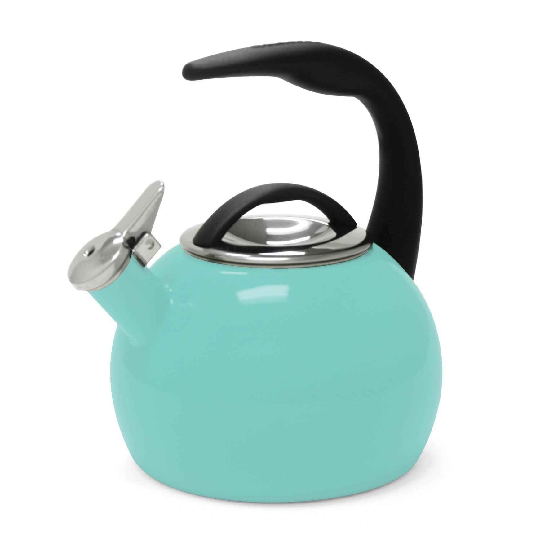 Aqua Enamel 2-Quart Whistling Teakettle with Stay-Cool Handle