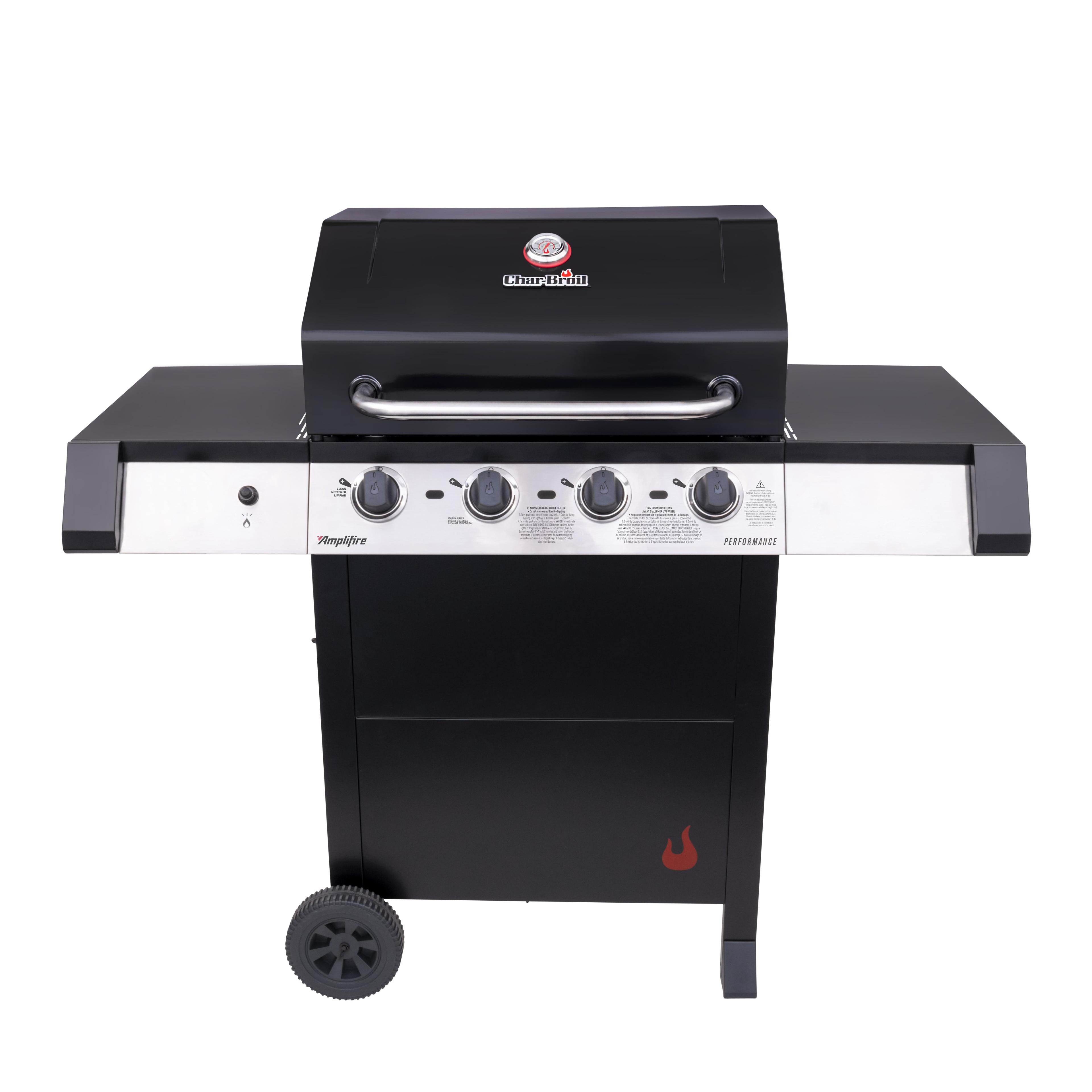 Black Stainless Steel 4-Burner Propane Gas Grill with Side Burner