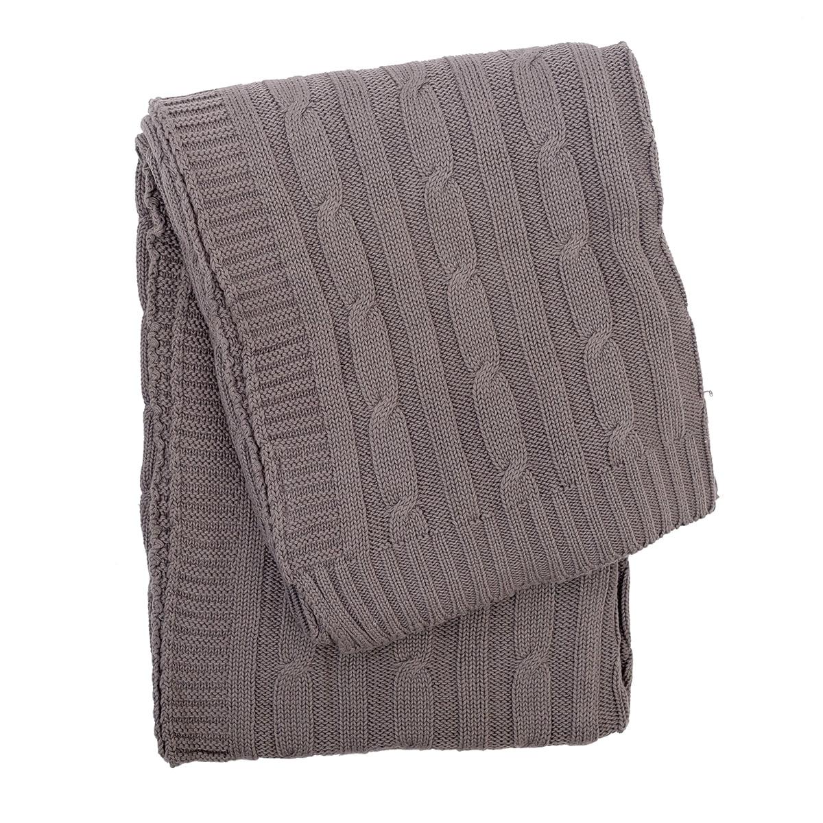 Silver Mistletoe Charcoal Cable Knit Throw Blanket