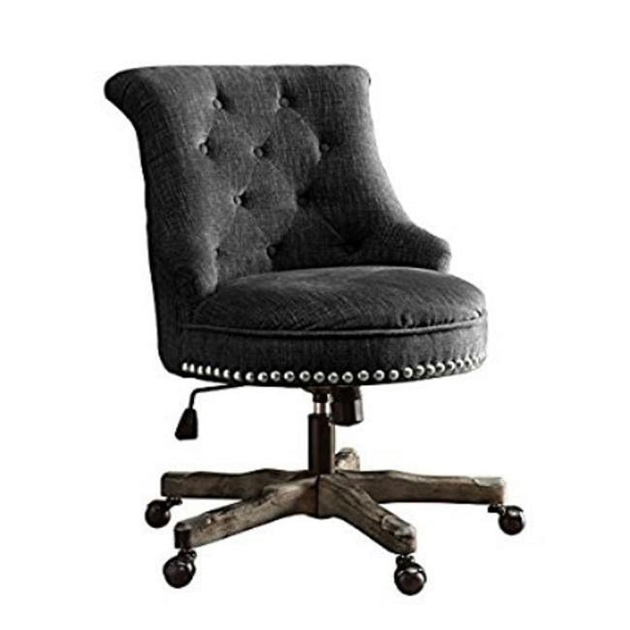 Charcoal Gray Fabric Swivel Office Chair with Silver Nailheads