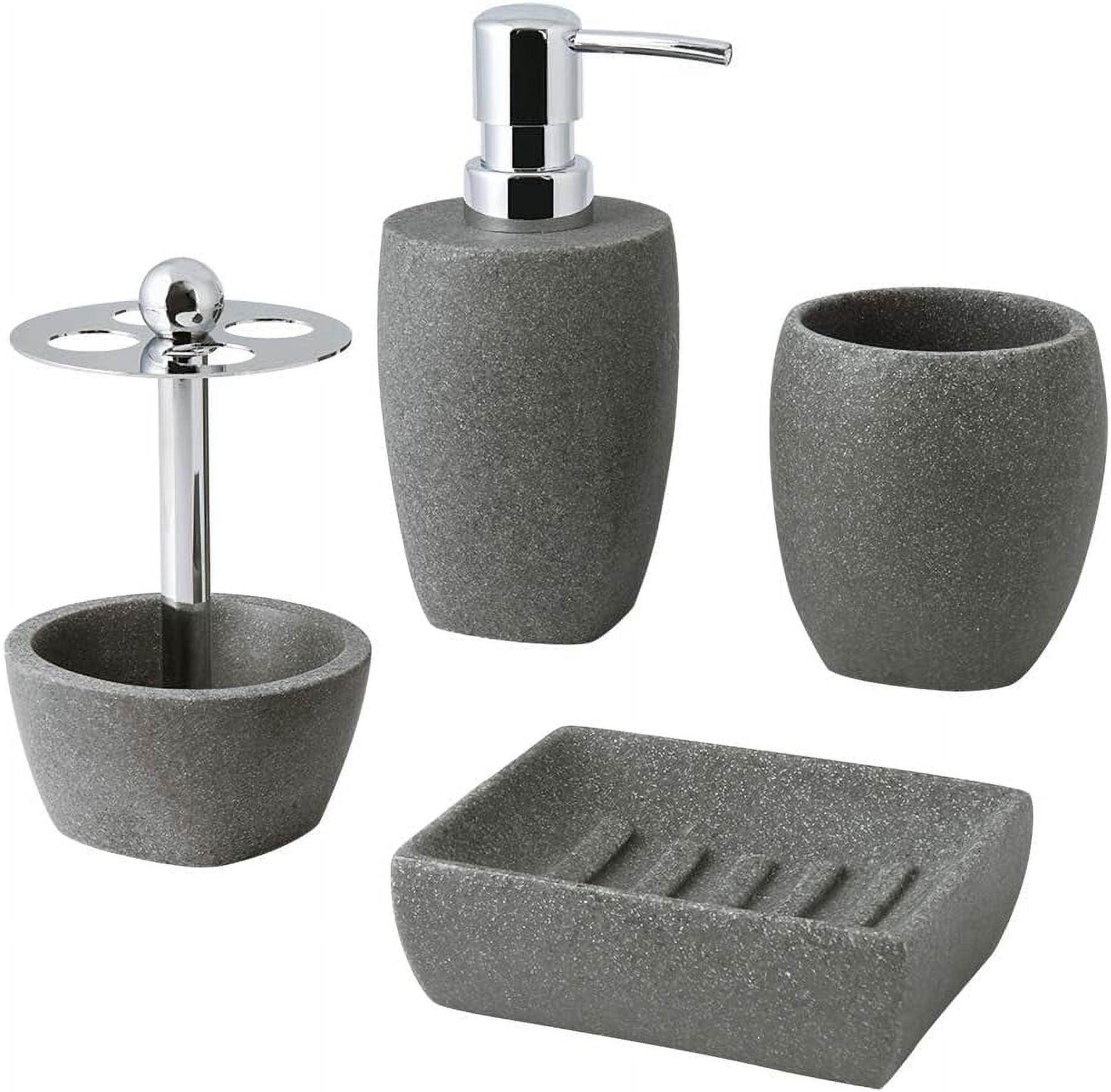 Charcoal Grey Stone Finish 4-Piece Bathroom Accessory Set