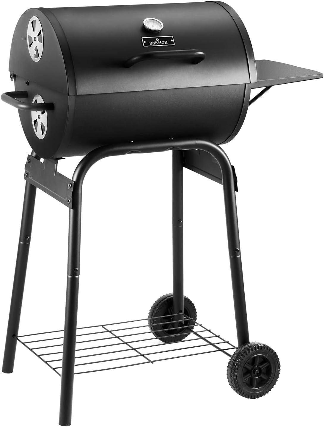 Charcoal Grills Outdoor BBQ Grill, Barrel Charcoal Grill with Side Table, with Nearly 500 Sq.In. Cooking Grid Area, Outdoor Backyard Camping Picnics, Patio and Parties, Black