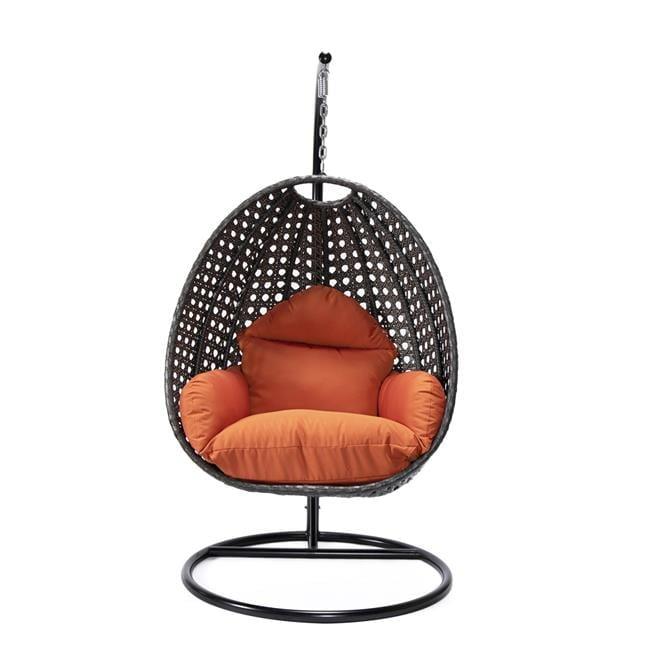 Charcoal Wicker Hanging Egg Chair with Orange Cushions