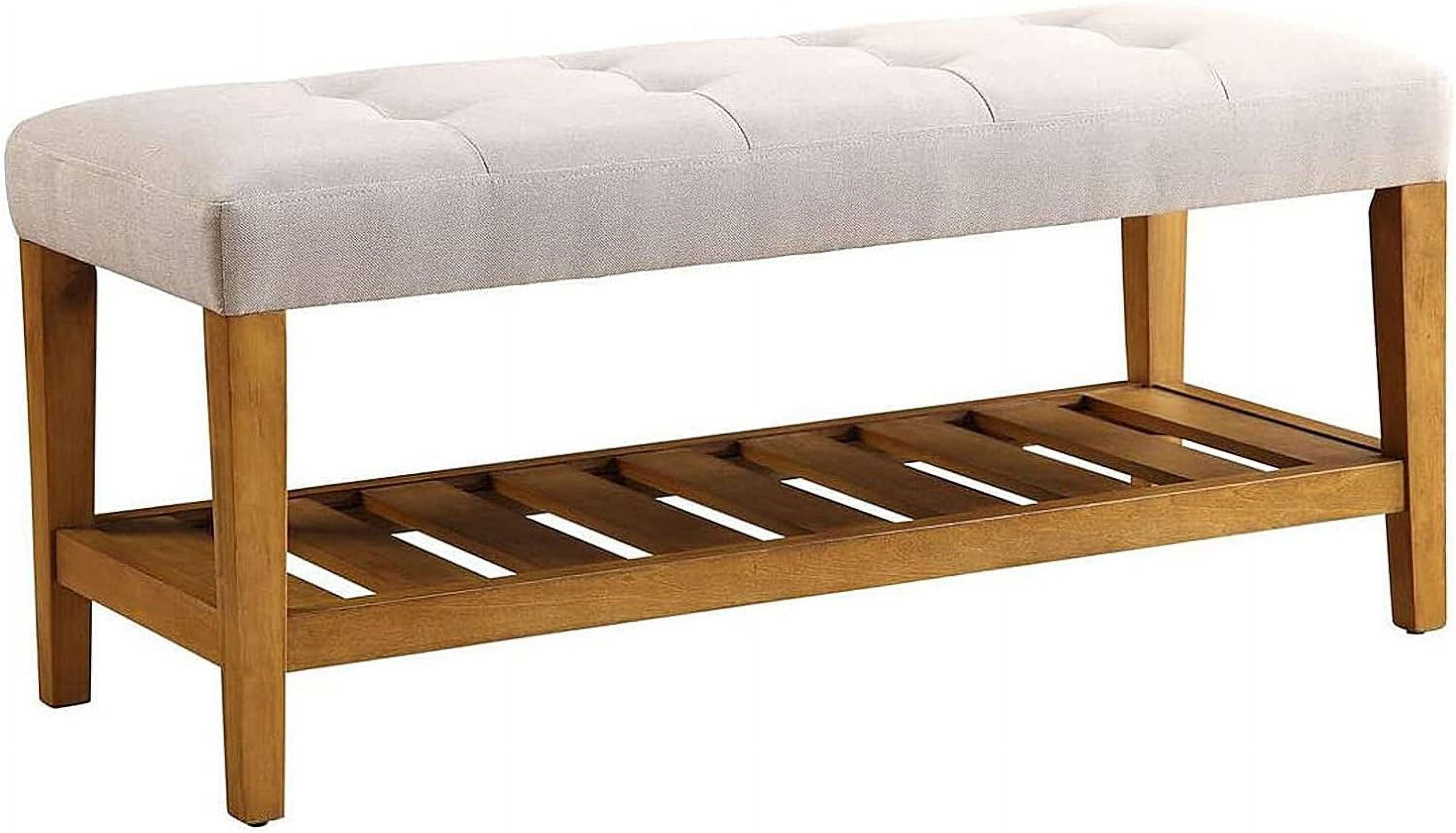 ACME 96680 Charla Wooden Frame Slatted Lower Shelf Bench, Light Gray and Oak