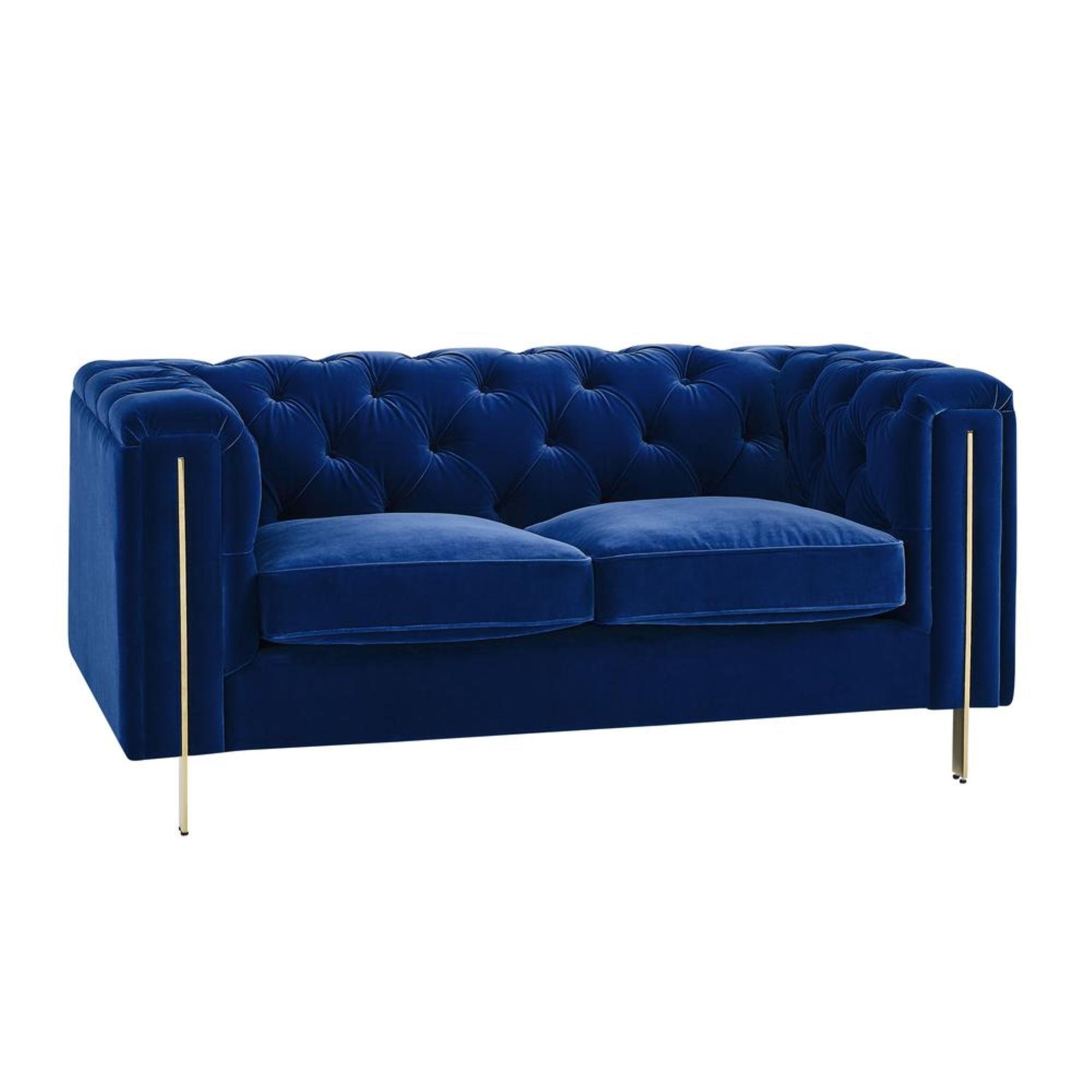 Charlene Blue Velvet Button Tufted Loveseat