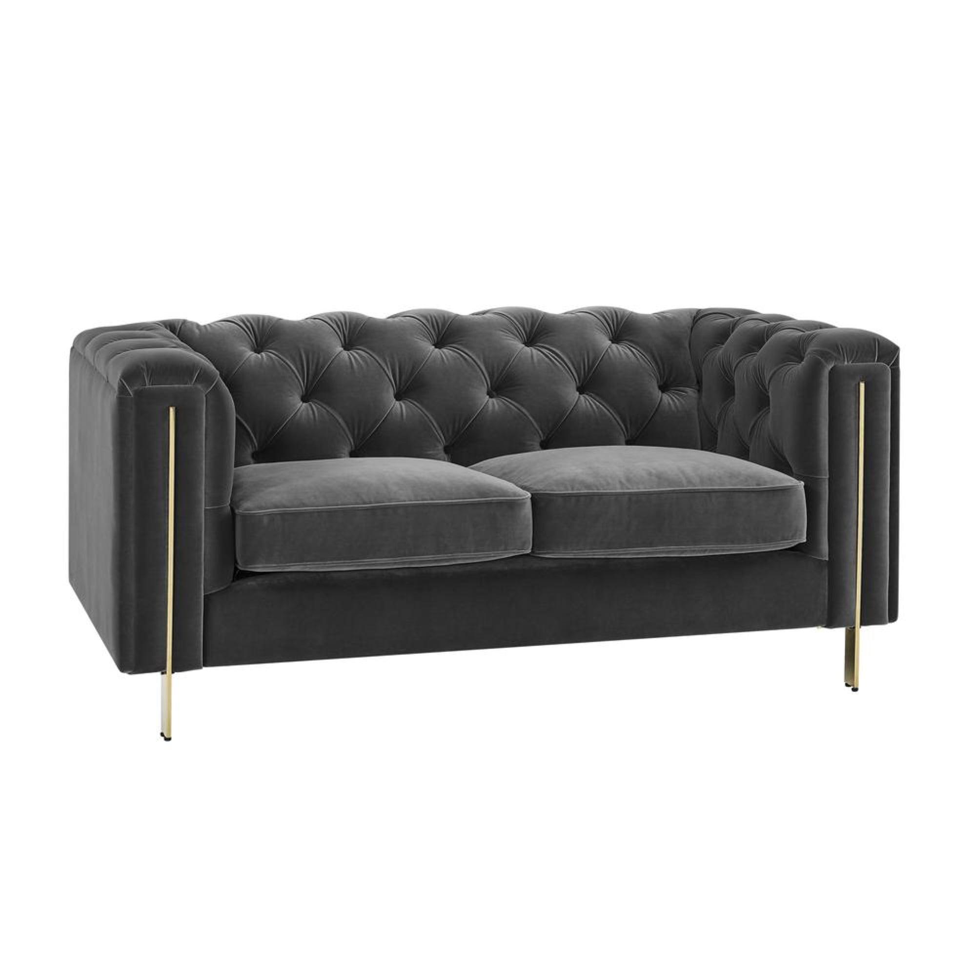 Charlene Gray Velvet Button Tufted Loveseat