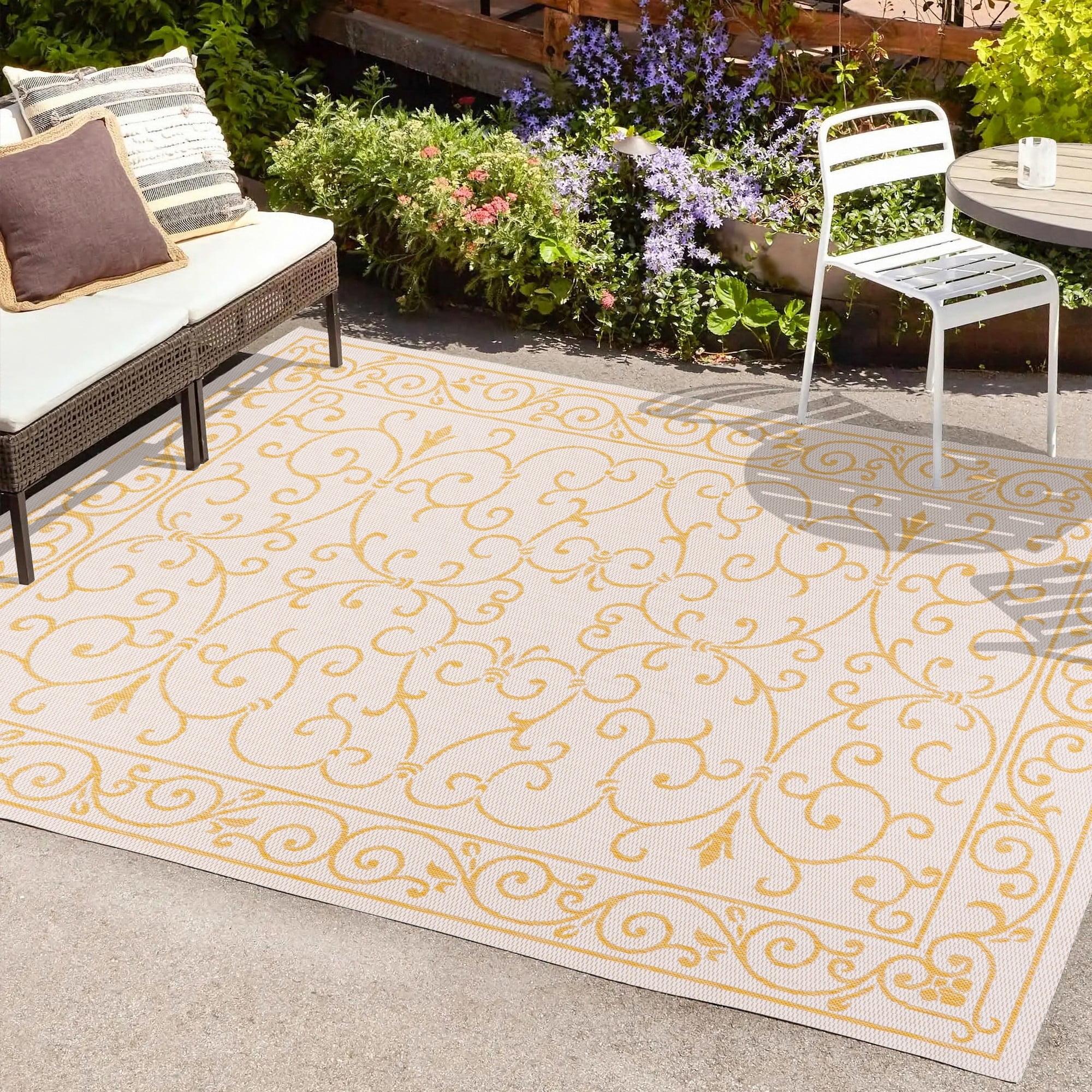 5' x 8' Charleston Vintage Filigree Textured Weave Indoor/Outdoor Area Rug, Cream/Yellow - JONATHAN Y