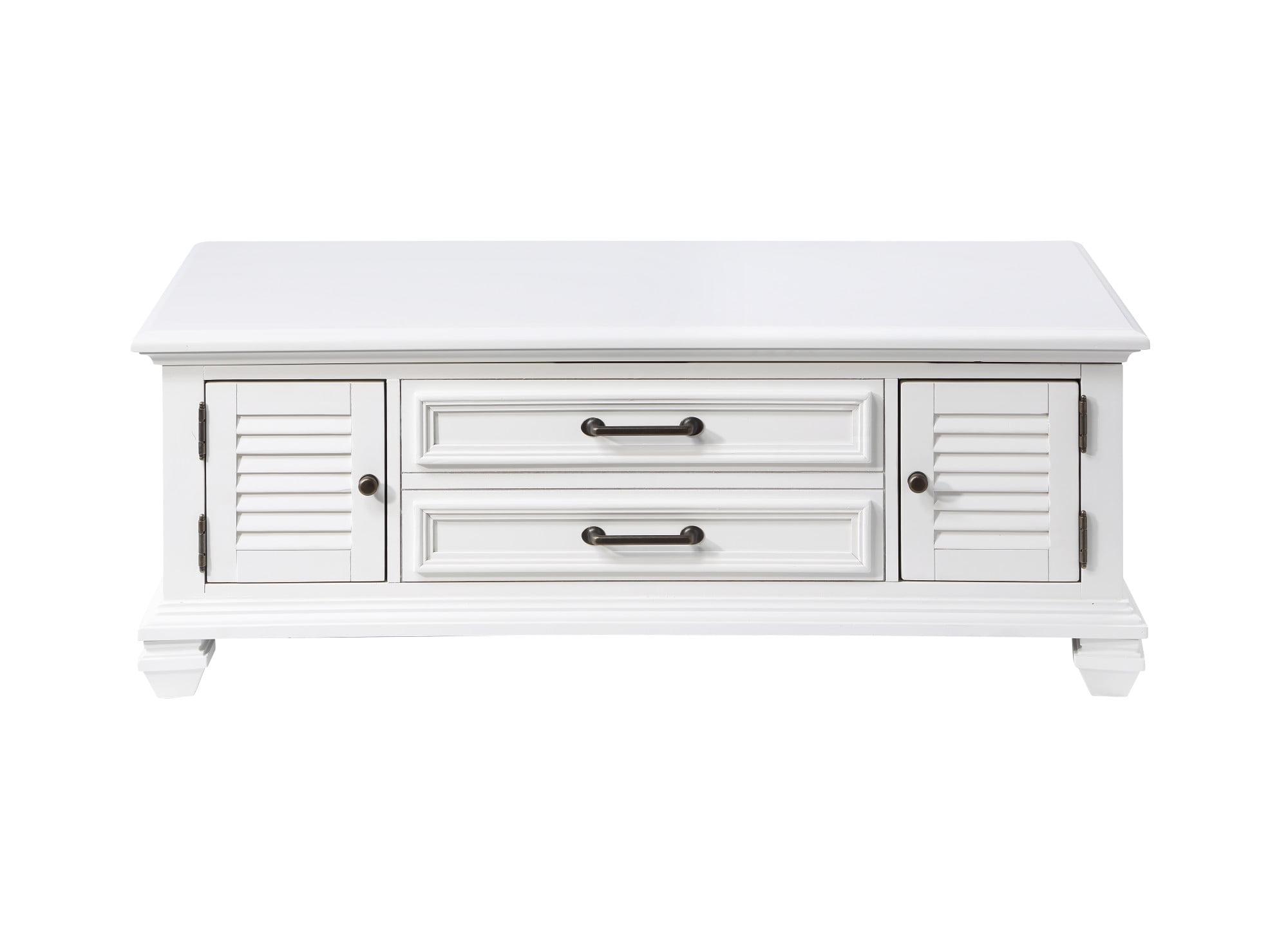 White Rectangular Wood Lift-Top Coffee Table with Storage