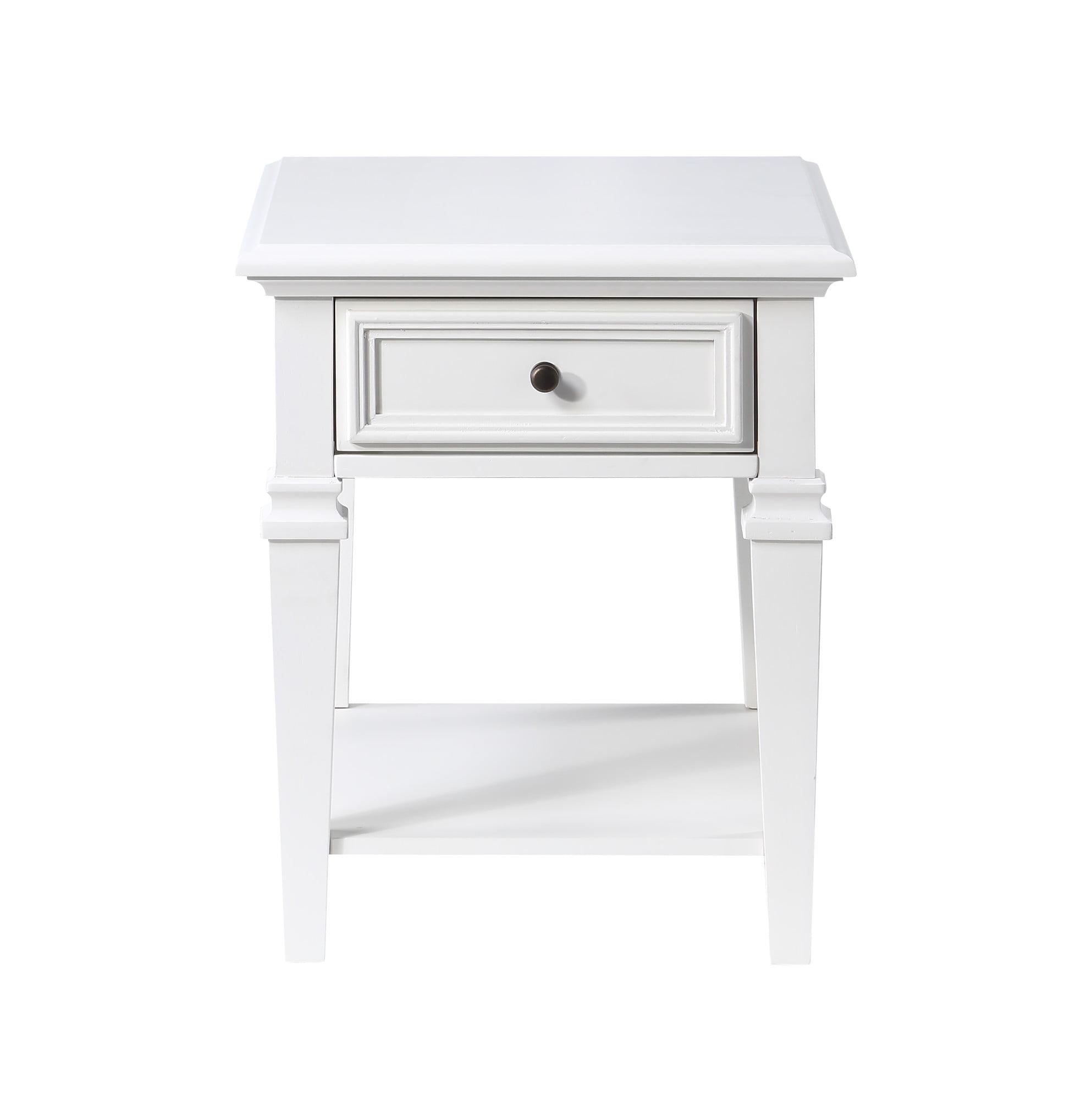 Charlestown White Rubberwood End Table with Storage Shelf