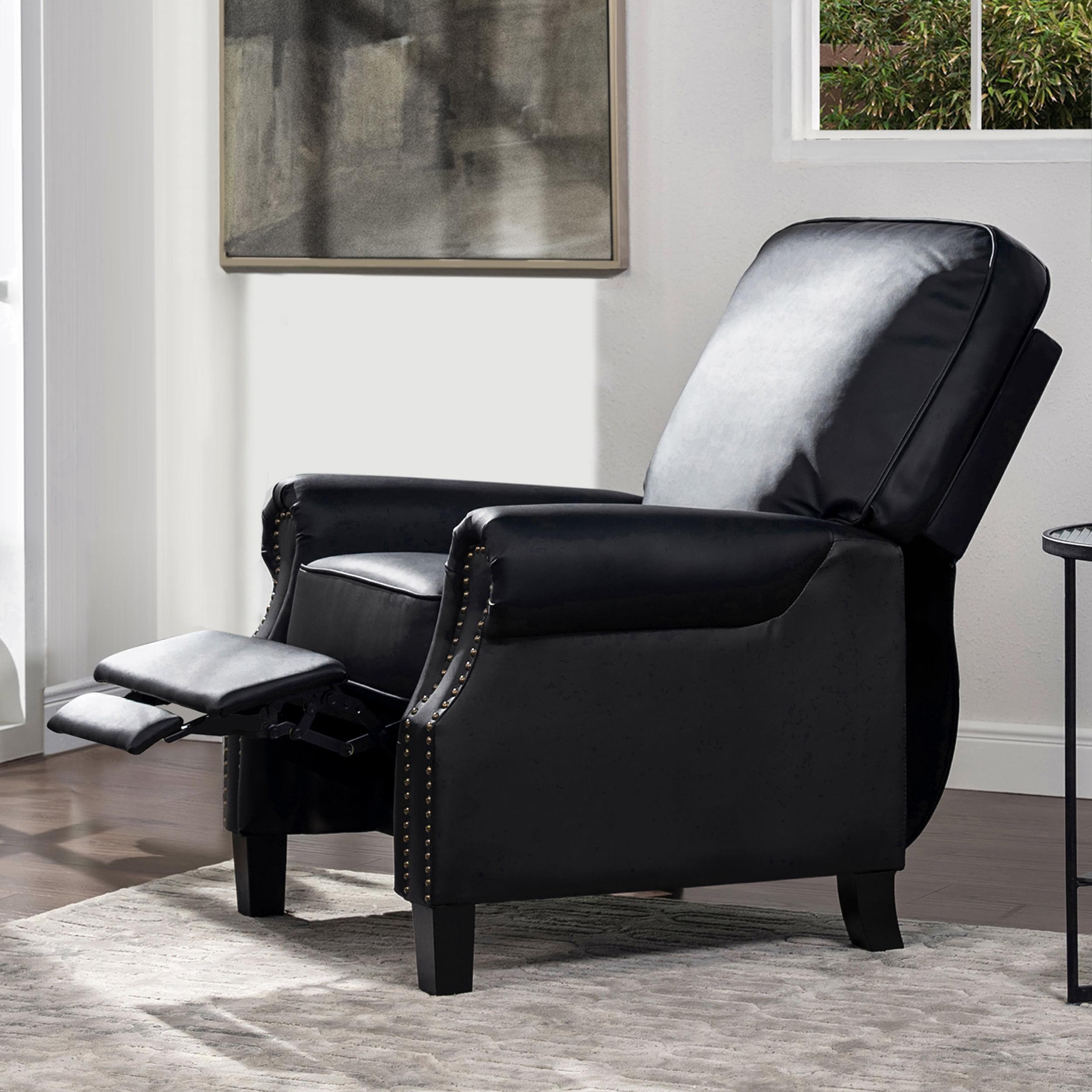 Charlie Design Auden 34" Manual Recliner Accent Chair, Ink Black Bonded Leather