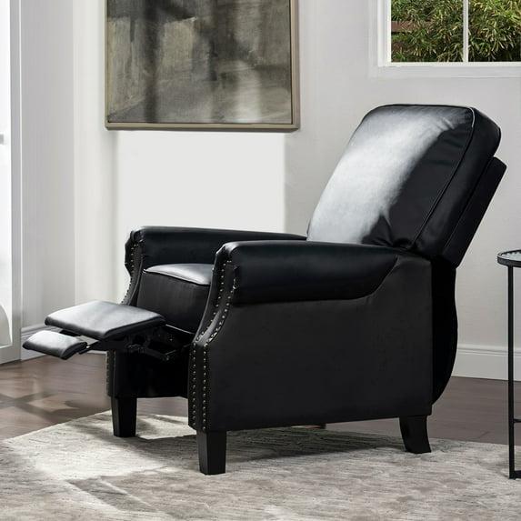 Charlie Design Auden 34" Manual Recliner Accent Chair, Ink Black Bonded Leather