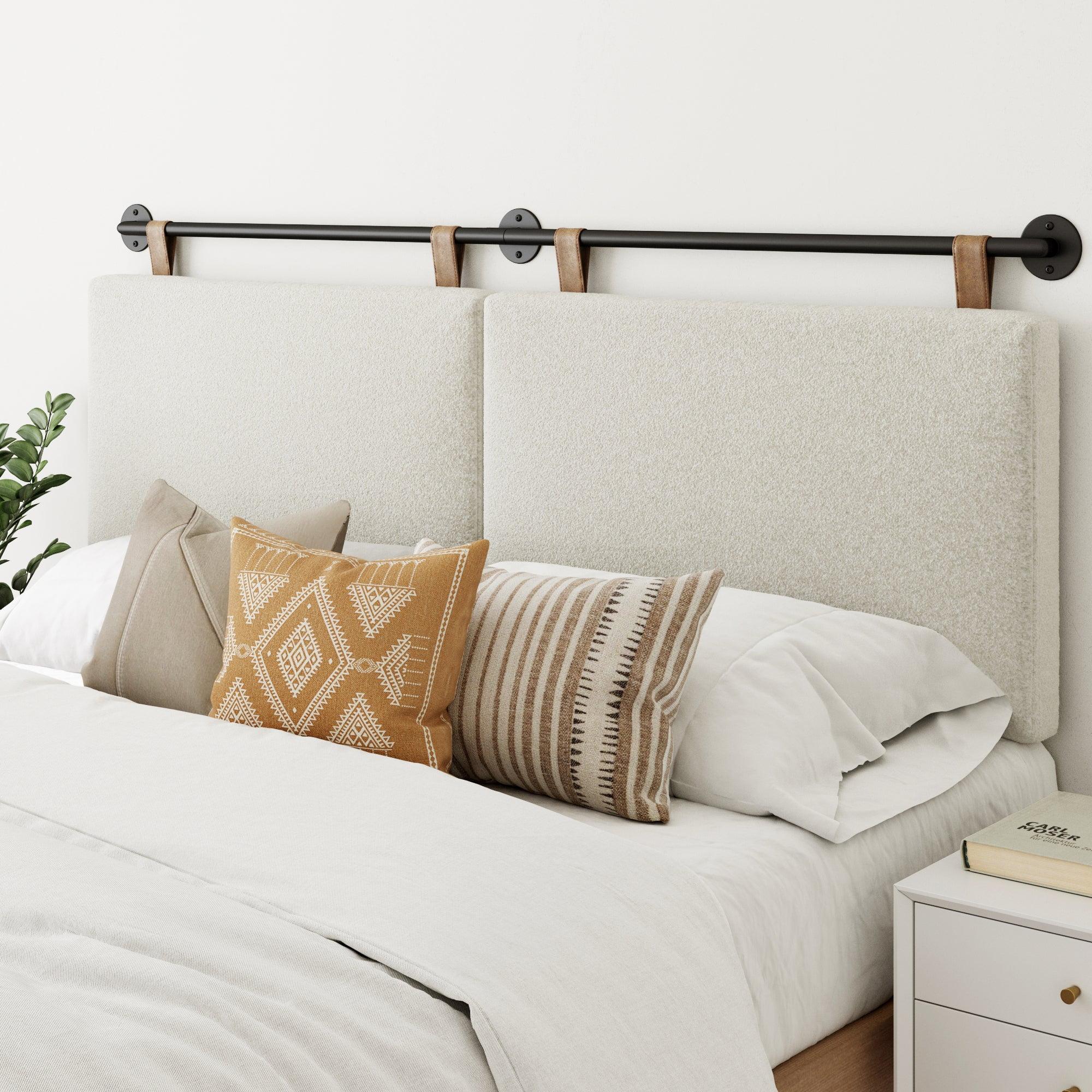 Nathan James King Upholstered Wall Mount Headboard Boucle: Elegant Dorm Room Accessory, Easy to Clean