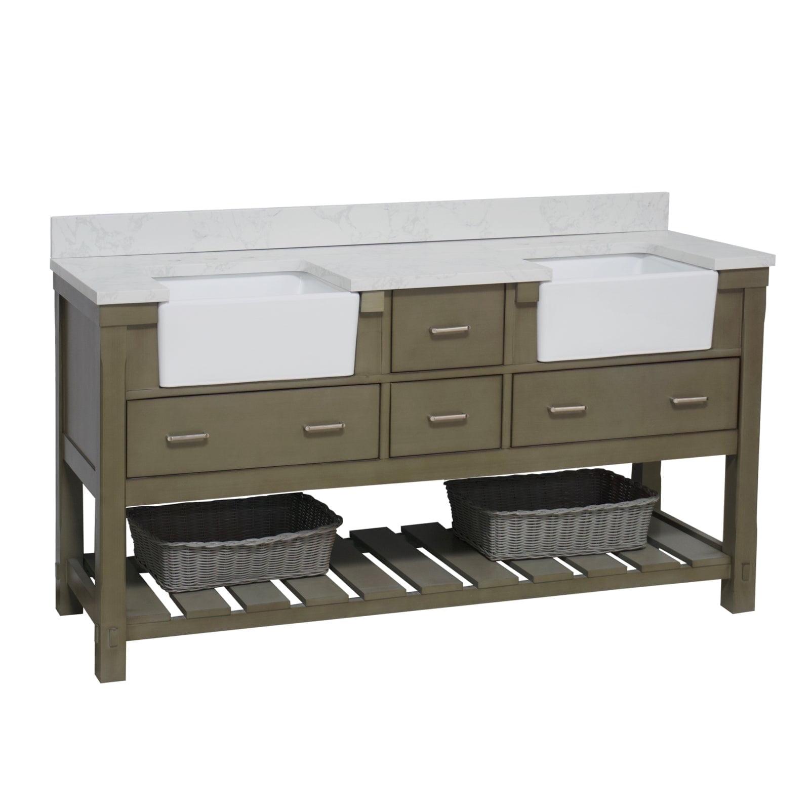 Charlotte 72" Farmhouse Bathroom Vanity with Weathered Gray Cabinet and Engineered Carrara Top