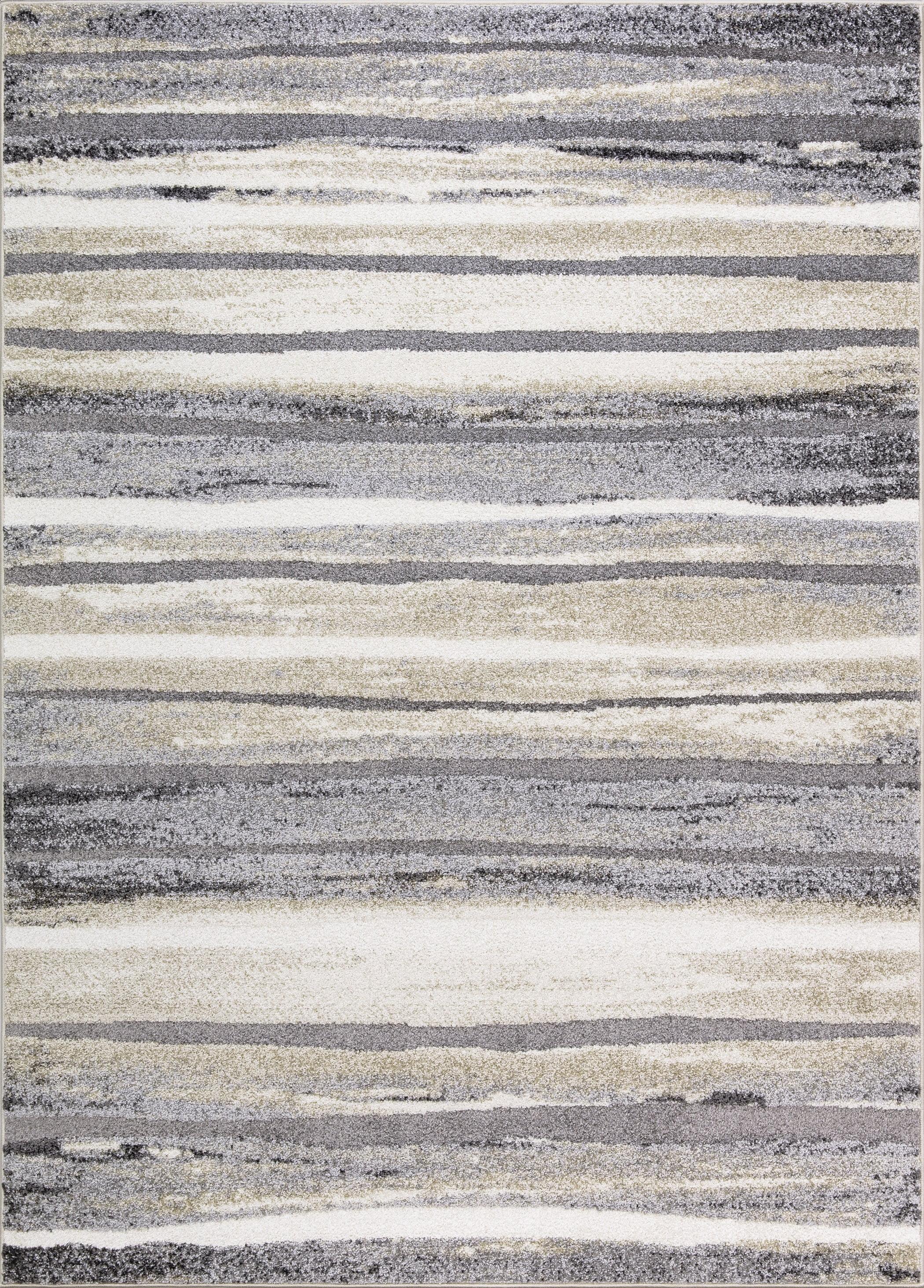 Charlotte Soft Gray and Beige Striped Medium Pile Area Rug