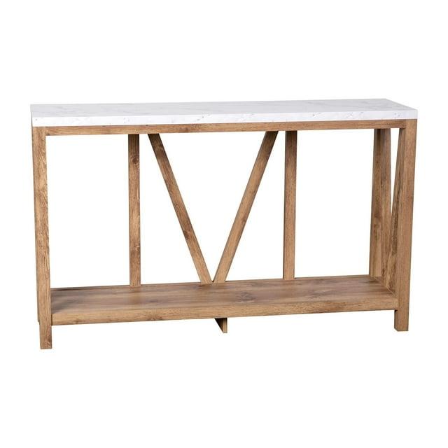 Flash Furniture Farmhouse Style Rustic Entryway Console Table - Warm Oak/Marble Finish Top