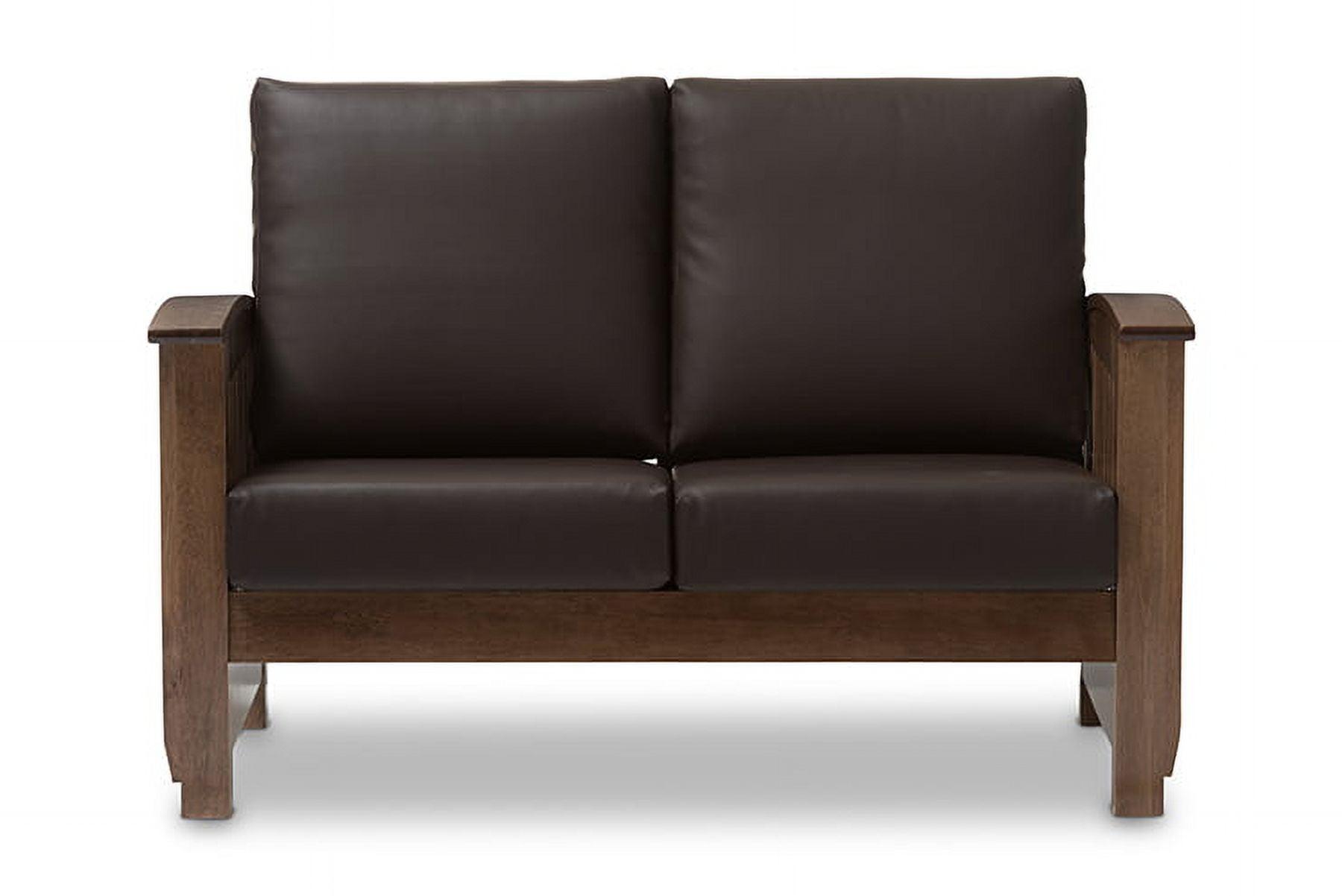 Charlotte Modern Classic Mission Style Faux Leather 2 Seater Loveseat Dark Brown/Walnut Brown - Baxton Studio