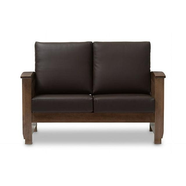Charlotte Modern Classic Mission Style Faux Leather 2 Seater Loveseat Dark Brown/Walnut Brown - Baxton Studio