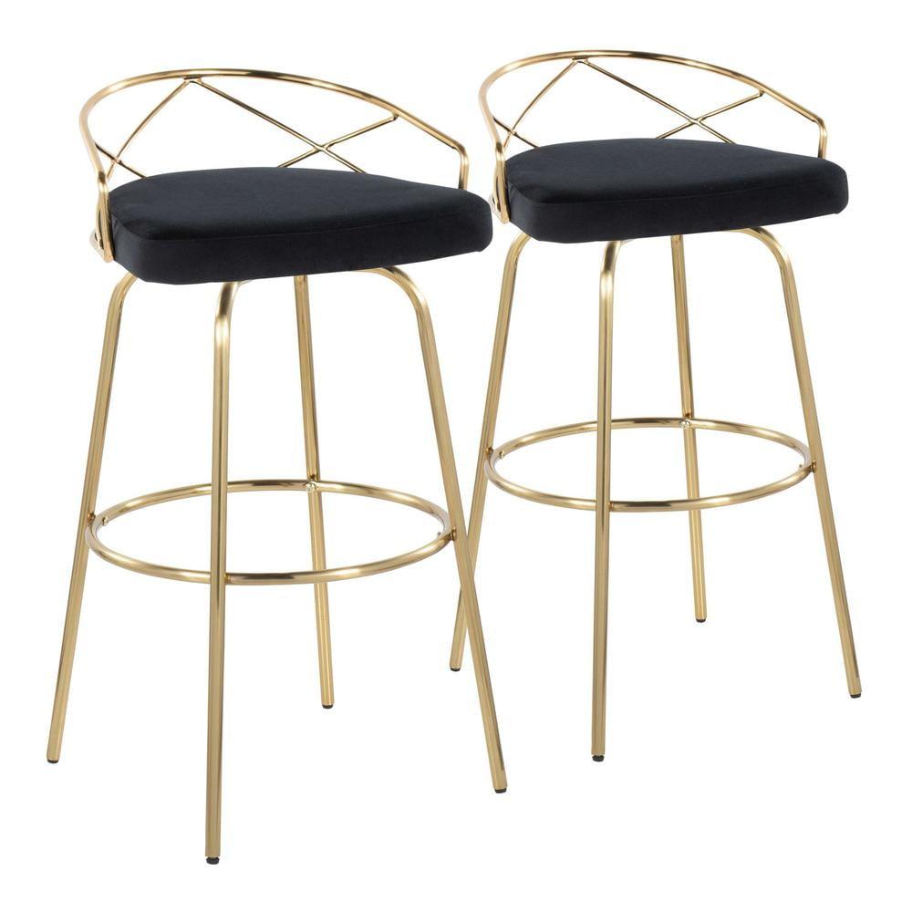 Set of 2 Charlotte Barstools Gold/Black - LumiSource: Glam Fixed-Height, Rounded Backrest, Metal Base