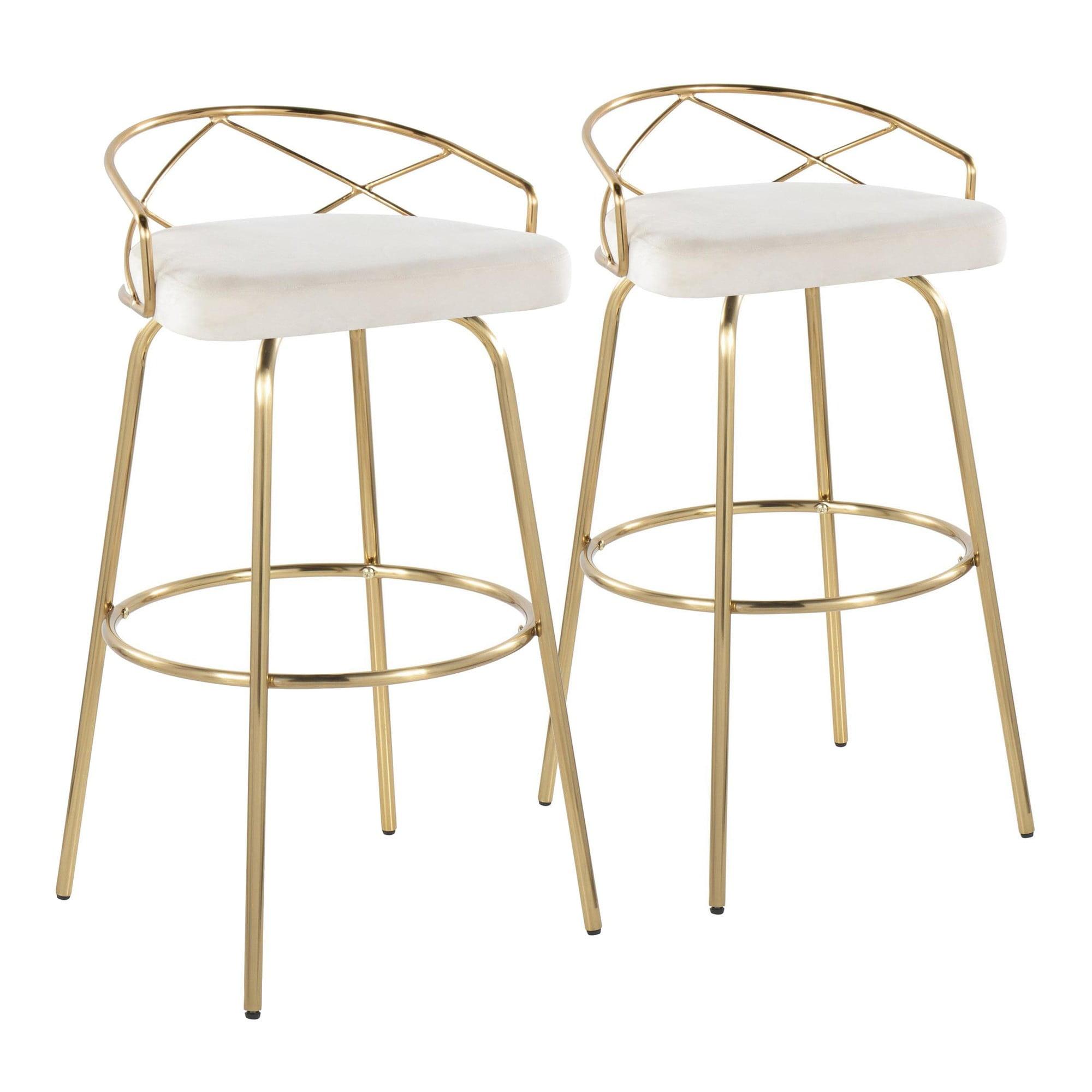 Charlotte 30" Gold Metal and White Swivel Barstool Set