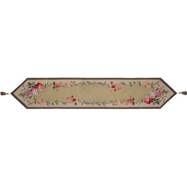 Cream French Floral Roses Wool and Cotton Table Runner