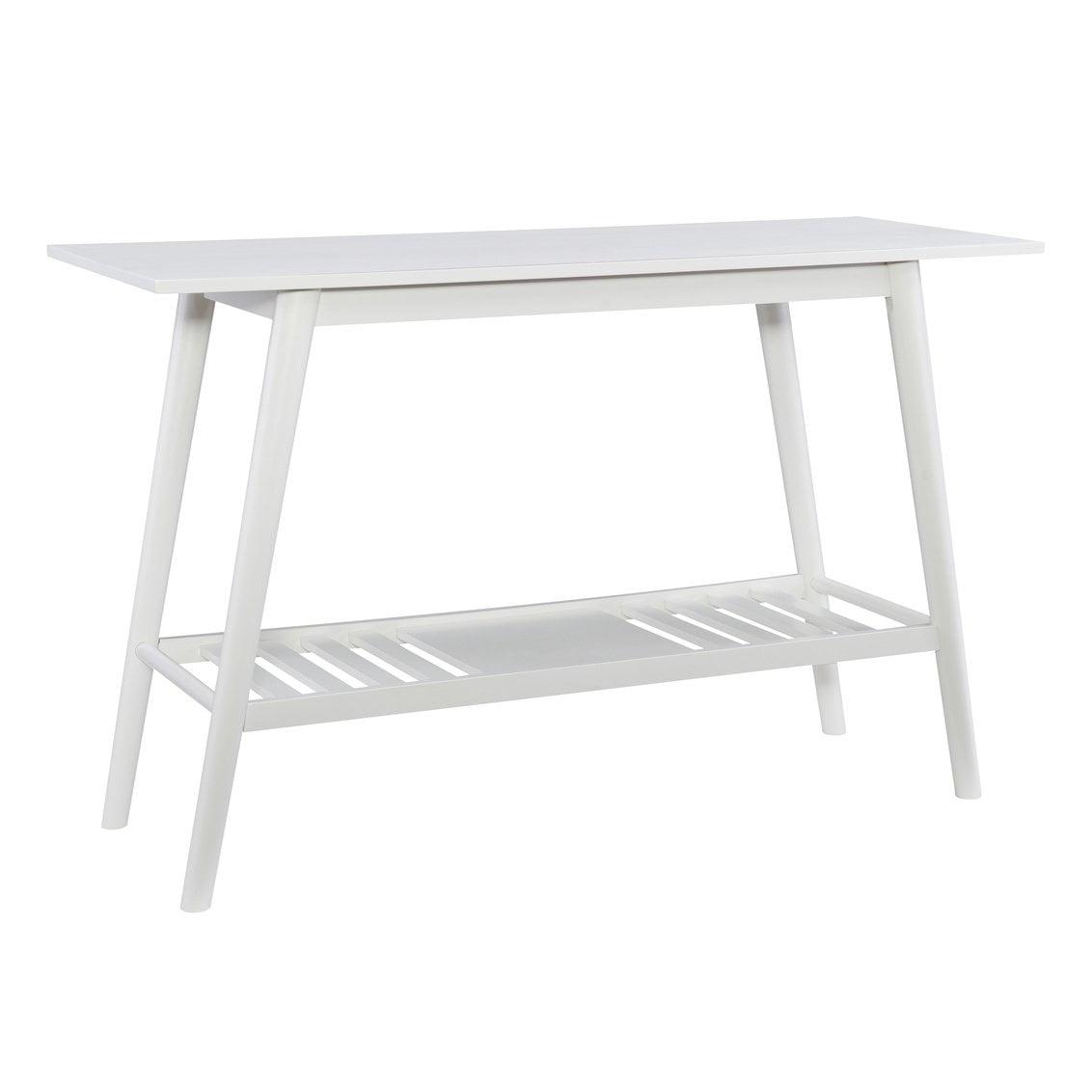 Charlotte Midcentury White Console Table with Slatted Shelf