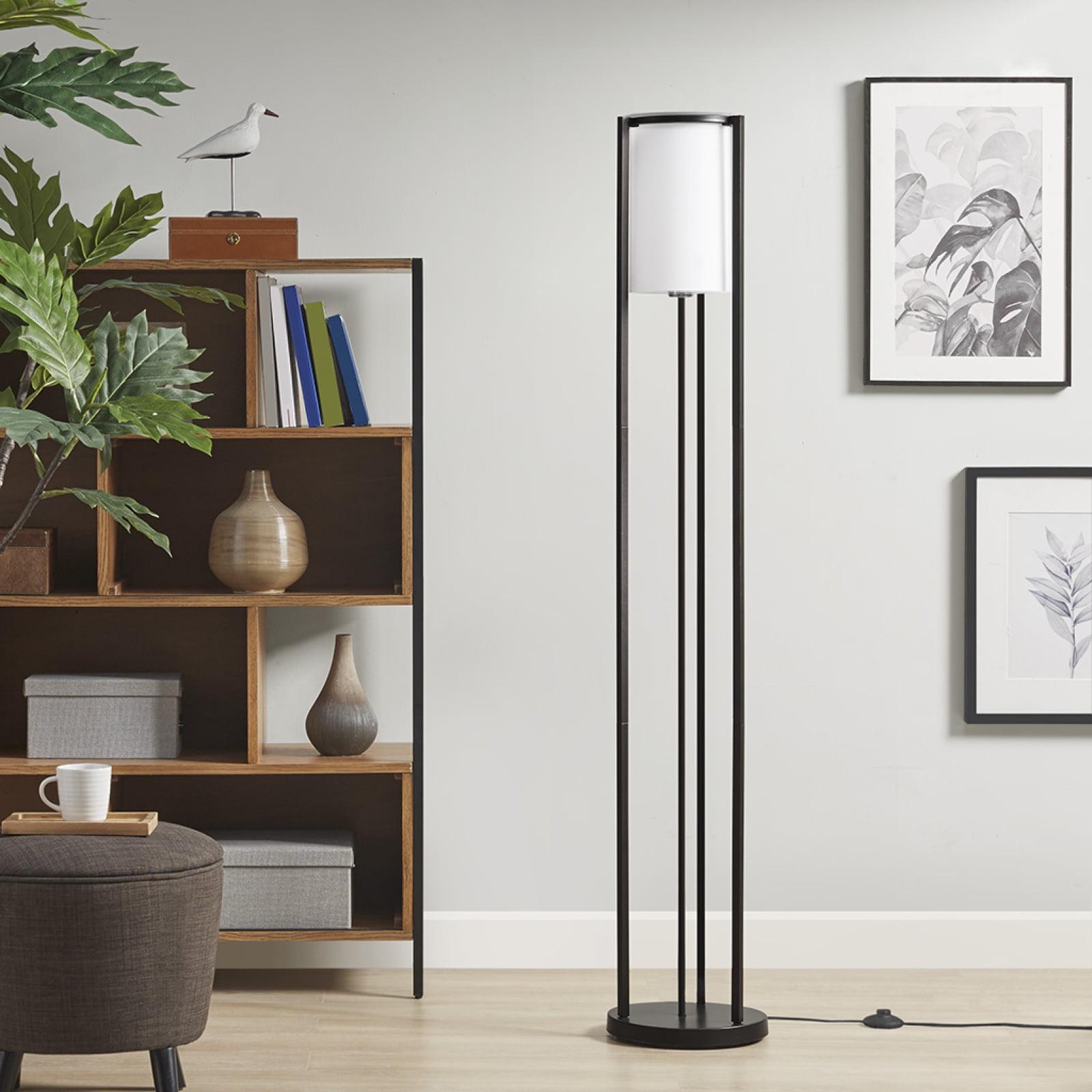 Charlton 63'' Matte Black Metal Floor Lamp with Frosted Glass Shade