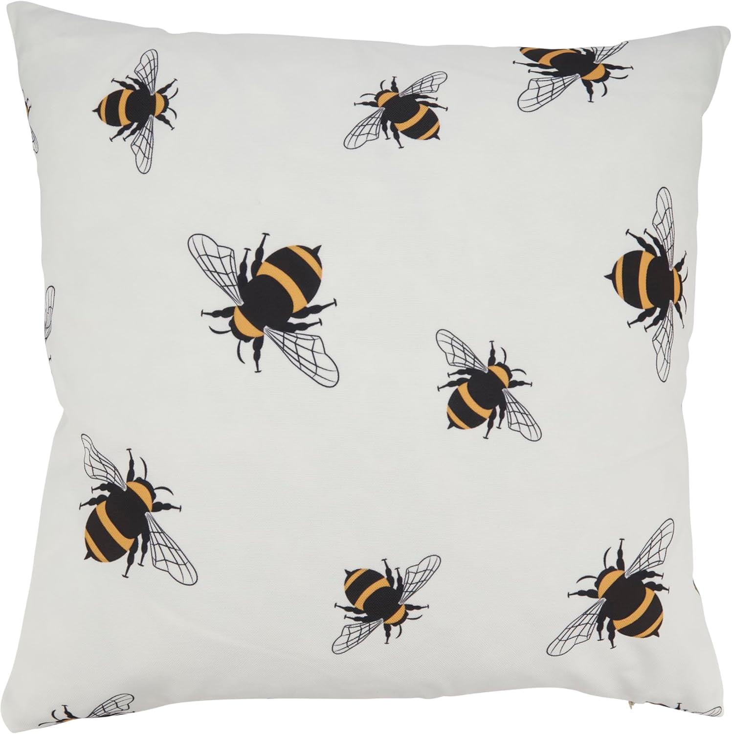 Saro Charming Bumble Bee Outdoor Pillow with Poly Fill