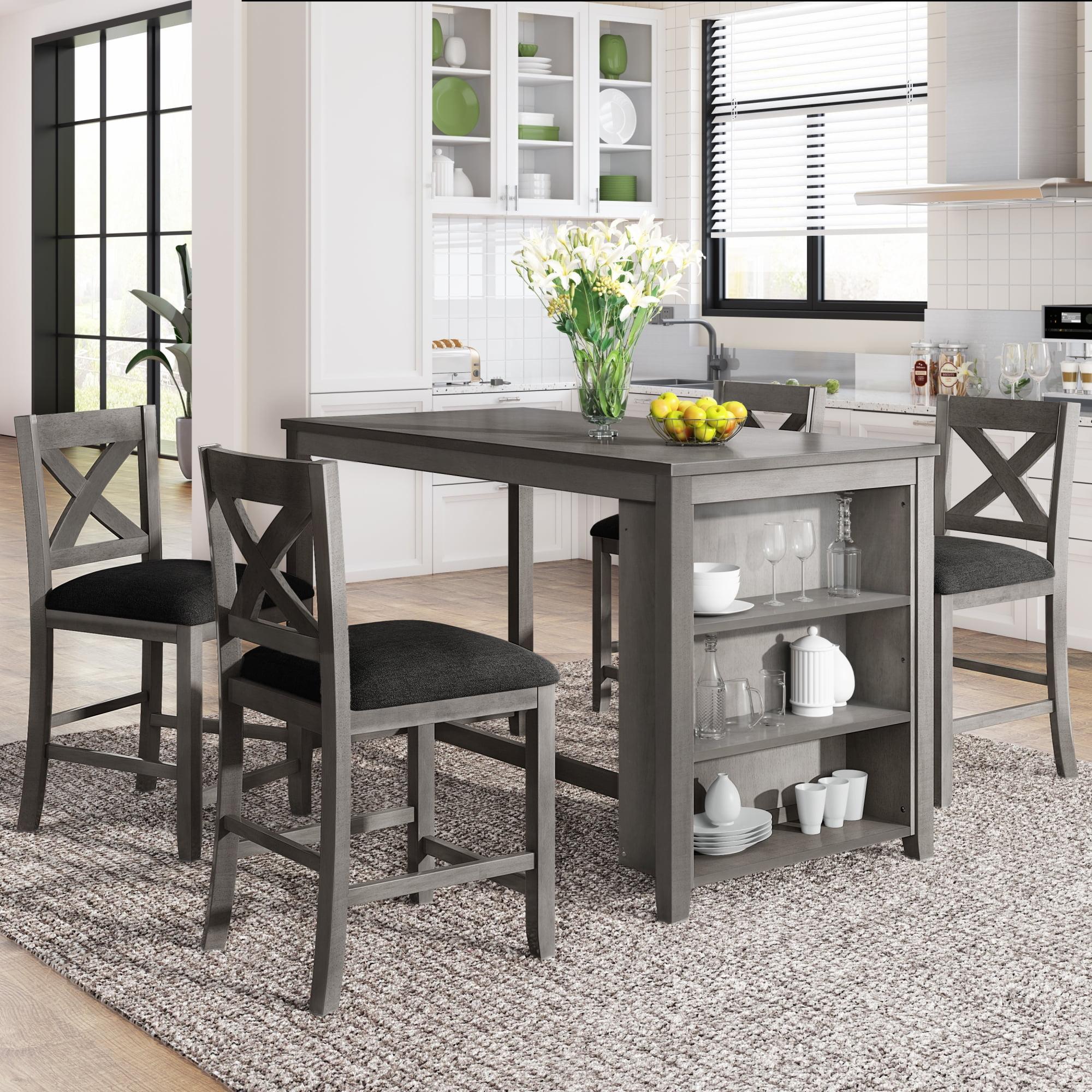 Charming Gray 5-Piece Counter Height Dining Set by TOPMAX: Rustic Farmhouse Wooden Bar Table & 4 Chairs