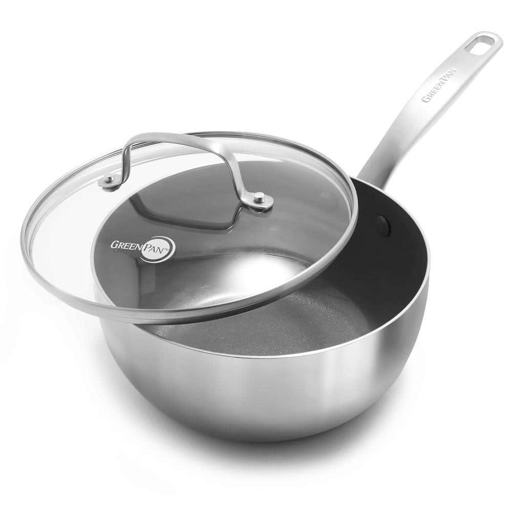 2.5-Quart Silver Stainless Steel Ceramic Nonstick Saucepan with Lid