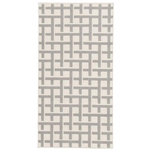 Chaudhary Living 2.5' x 5' Checkered Rectangular Outdoor Area Throw Rug - Gray and Cream