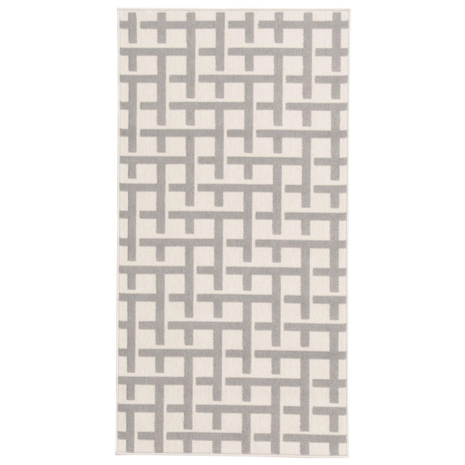 Chaudhary Living 2.5' x 5' Checkered Rectangular Outdoor Area Throw Rug - Gray and Cream