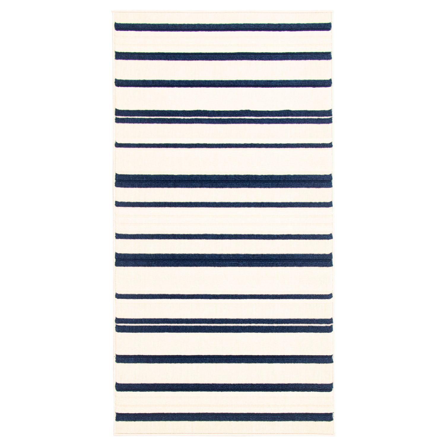 Blue and White Striped Rectangular Outdoor Rug 2.5' x 5'