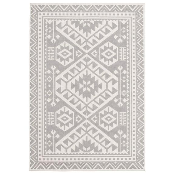 Chaudhary Living 4.5' x 6.5' Geometric Rectangular Outdoor Area Throw Rug - Gray and Cream